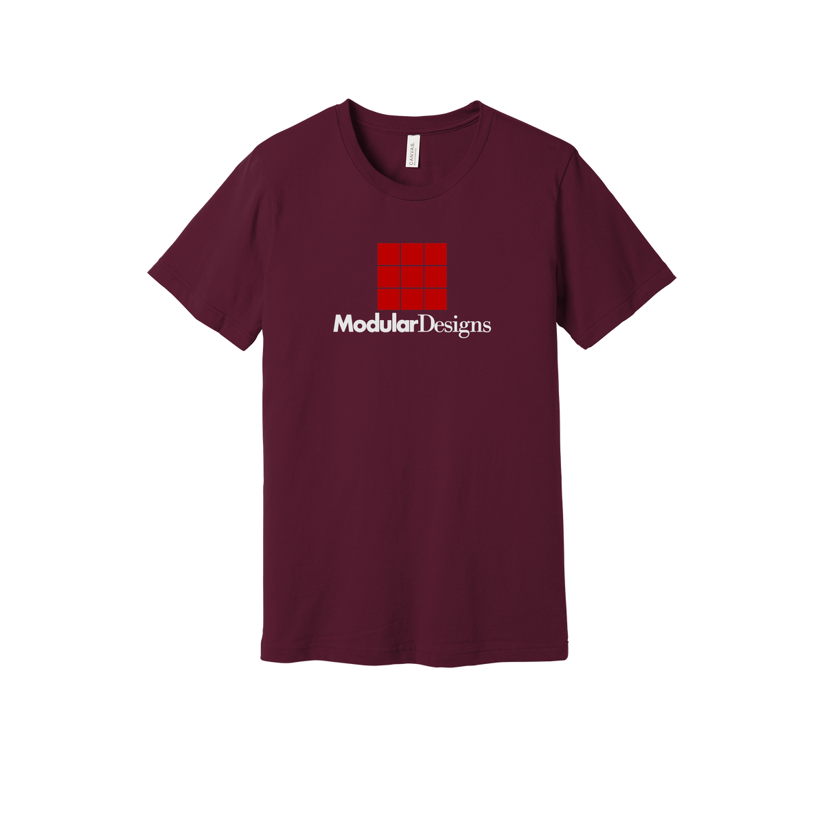 modulardesignsflooring-everyday-essentials-short-sleeve-tee-dtf-front-BC3001-maroon-flat-front
