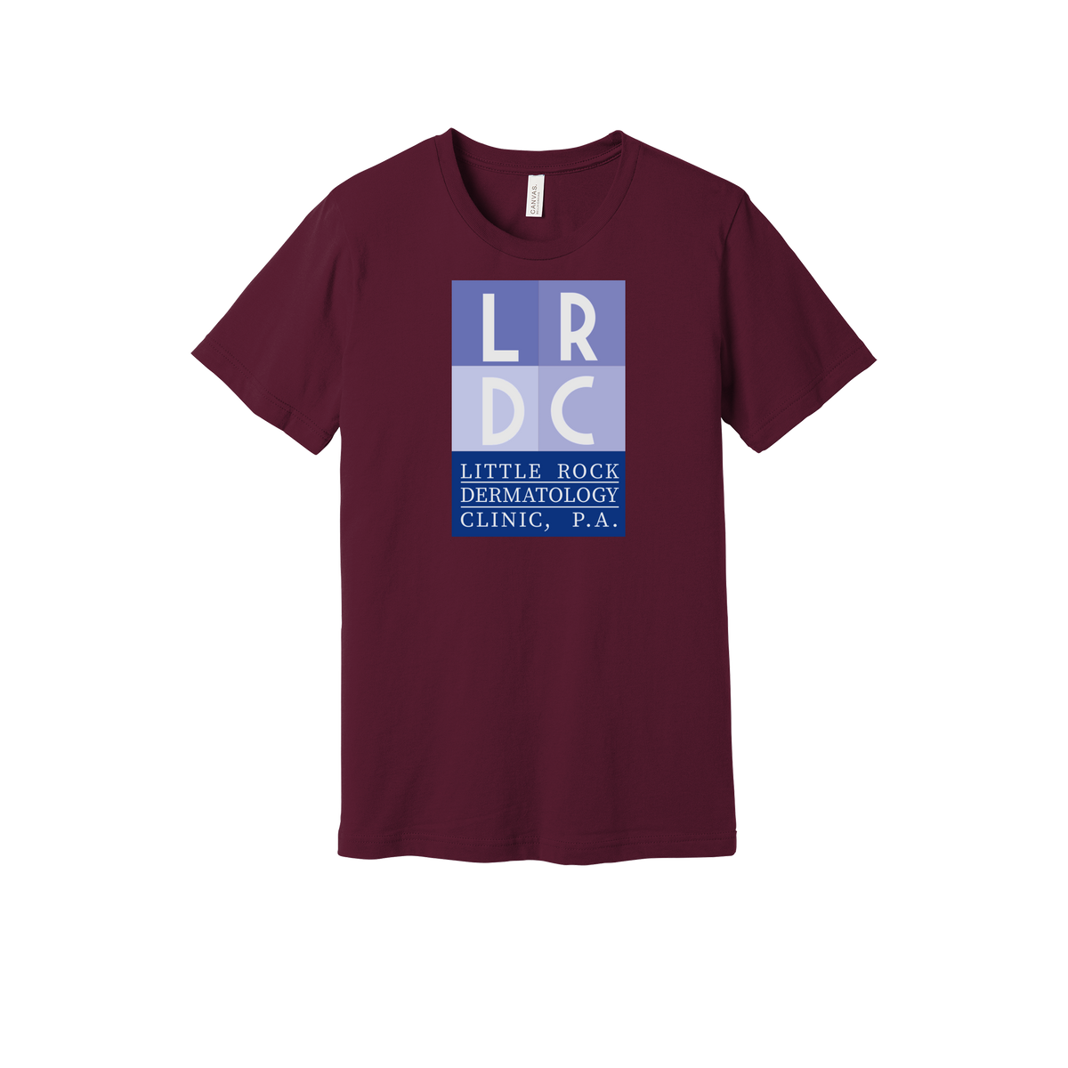 littlerockdermatology-everyday-essentials-clinic-short-sleeve-tee-dtf-front-BC3001-maroon-flat-front
