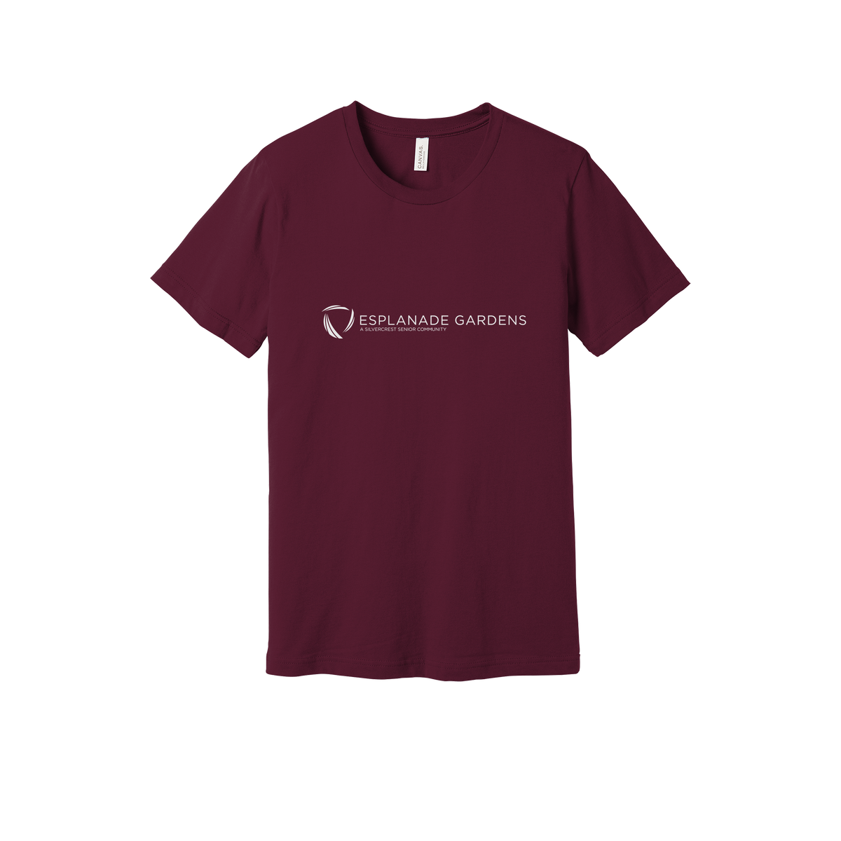 esplanadeseniorcampus-everyday-essentials-clinic-short-sleeve-tee-dtf-front-BC3001-maroon-flat-front