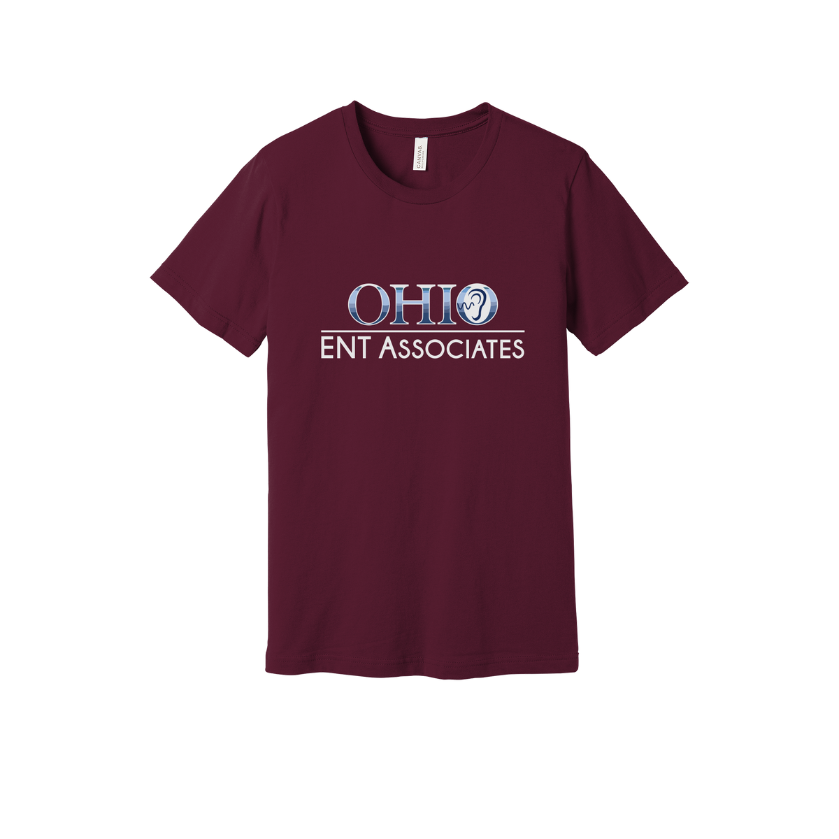 ohioentaudiology-everyday-essentials-clinic-short-sleeve-tee-dtf-front-BC3001-maroon-flat-front