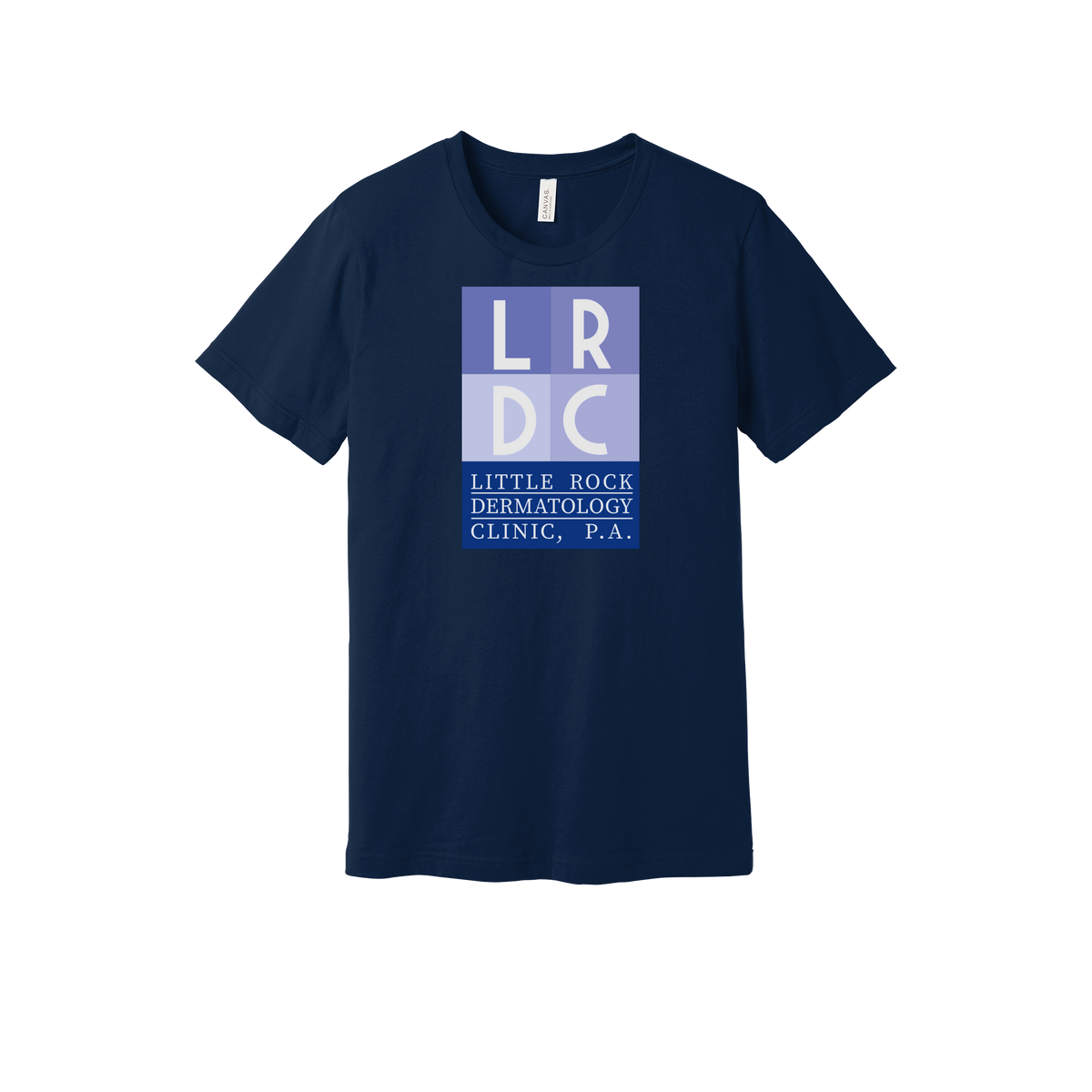 littlerockdermatology-everyday-essentials-clinic-short-sleeve-tee-dtf-front-BC3001-navy-flat-front