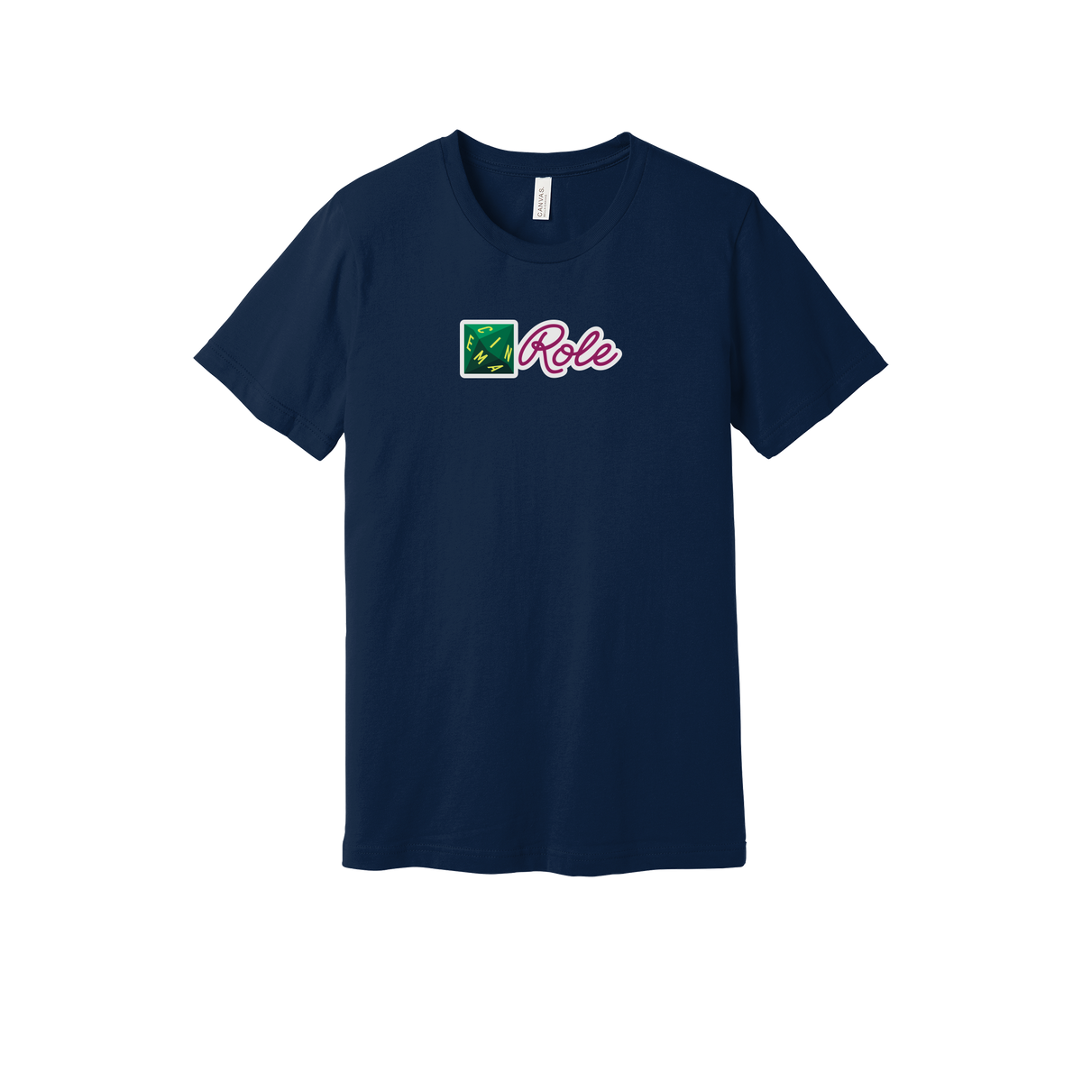 cinemarole-everyday-essentials-short-sleeve-tee-dtf-front-BC3001-navy-flat-front