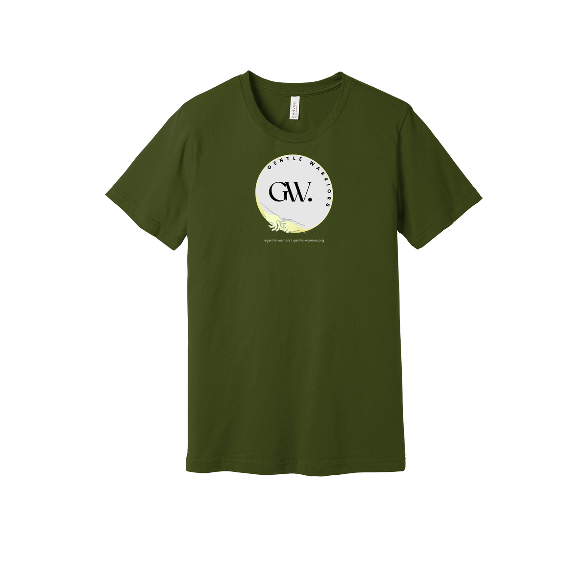 gentle-warriors-everyday-essentials-short-sleeve-tee-dtf-front-BC3001-olive-flat-front