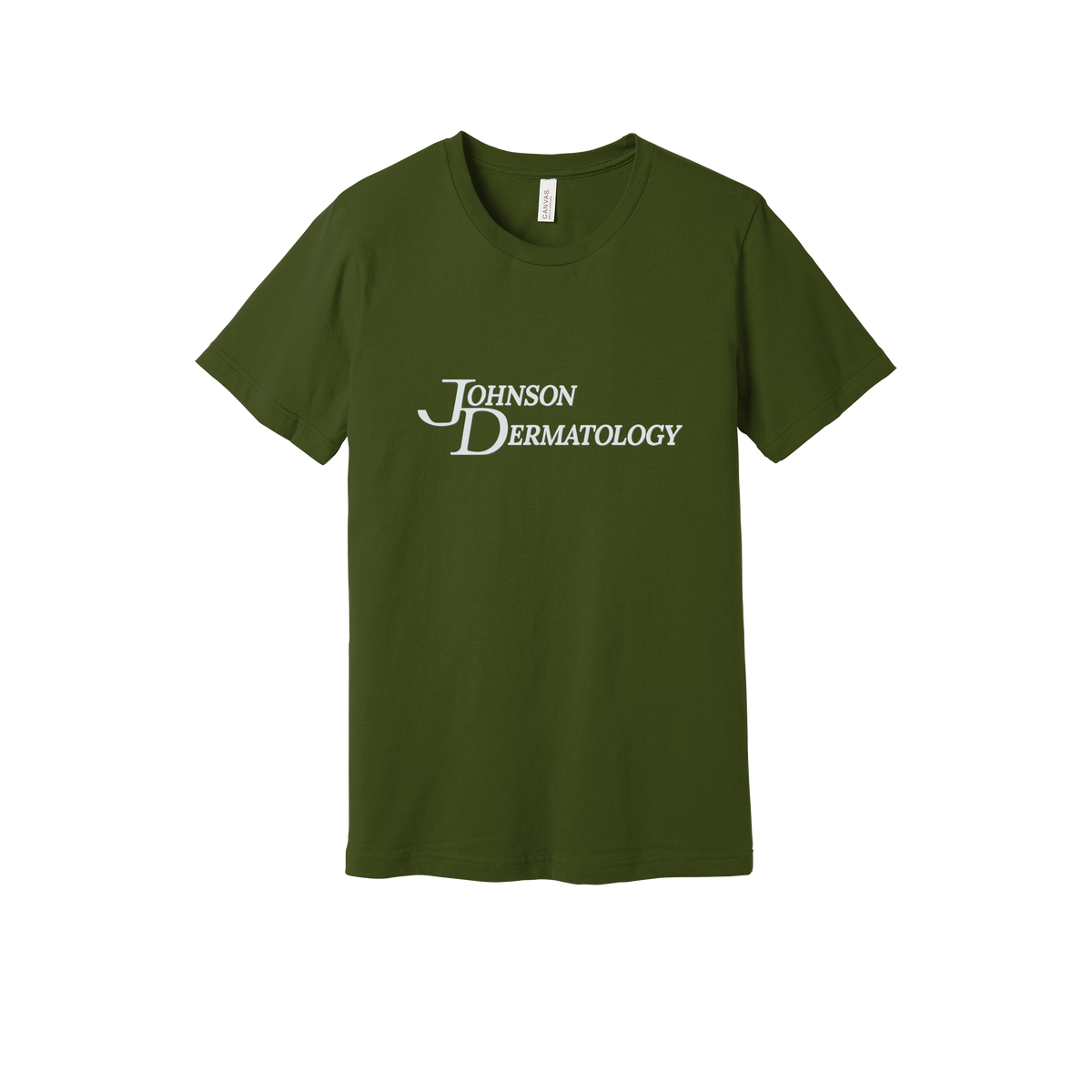 johnsondermatology-everyday-essentials-clinic-short-sleeve-tee-dtf-front-BC3001-olive-flat-front