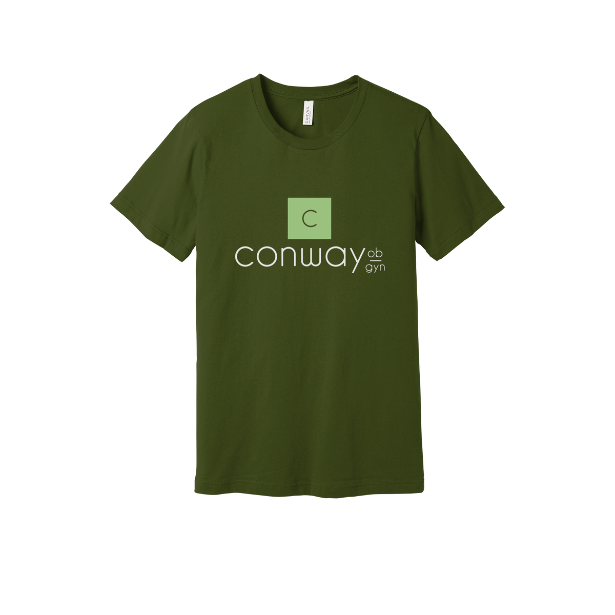 conwayobgyn-everyday-essentials-clinic-short-sleeve-tee-dtf-front-BC3001-olive-flat-front