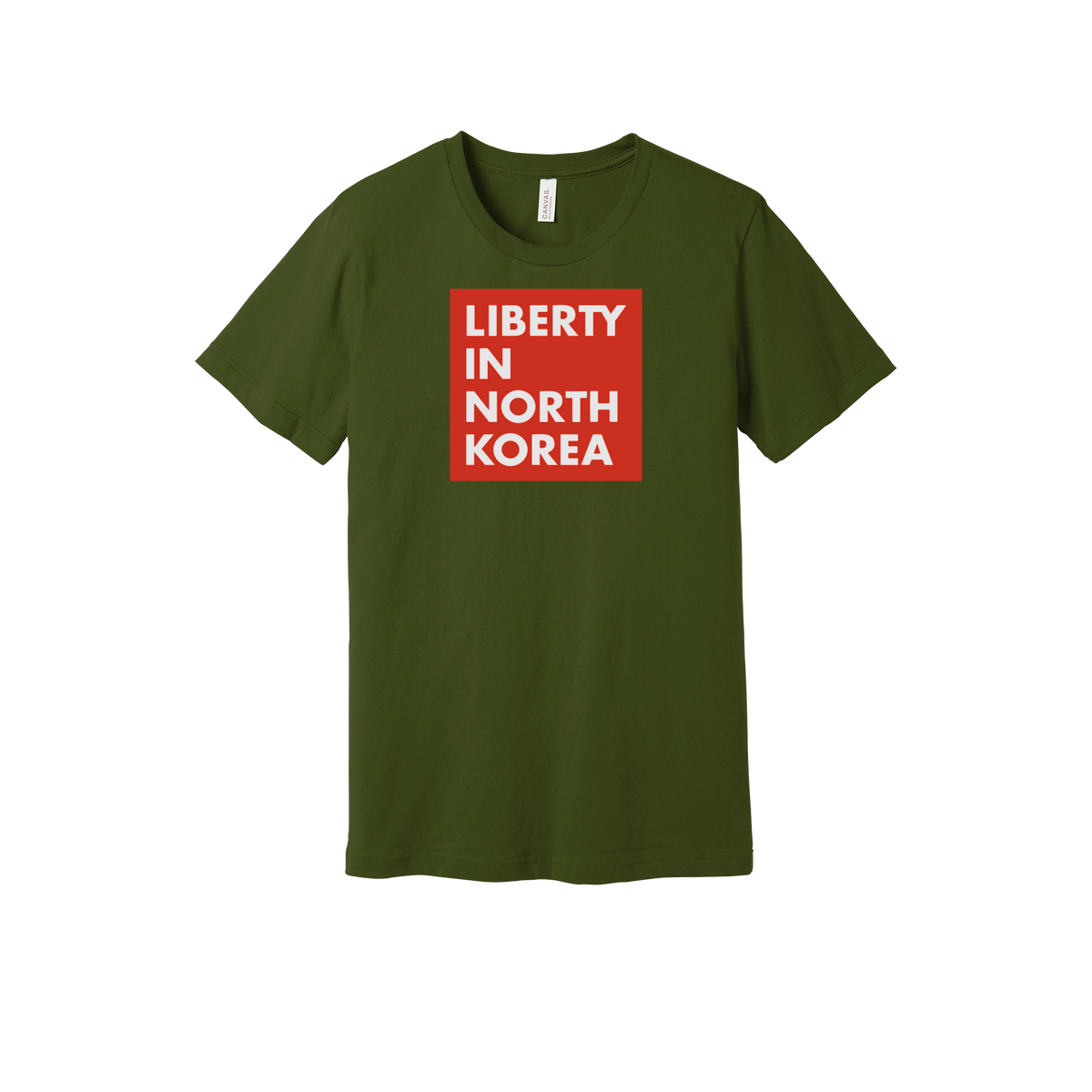 libertyinnorthkorea-everyday-essentials-short-sleeve-tee-dtf-front-BC3001-olive-flat-front