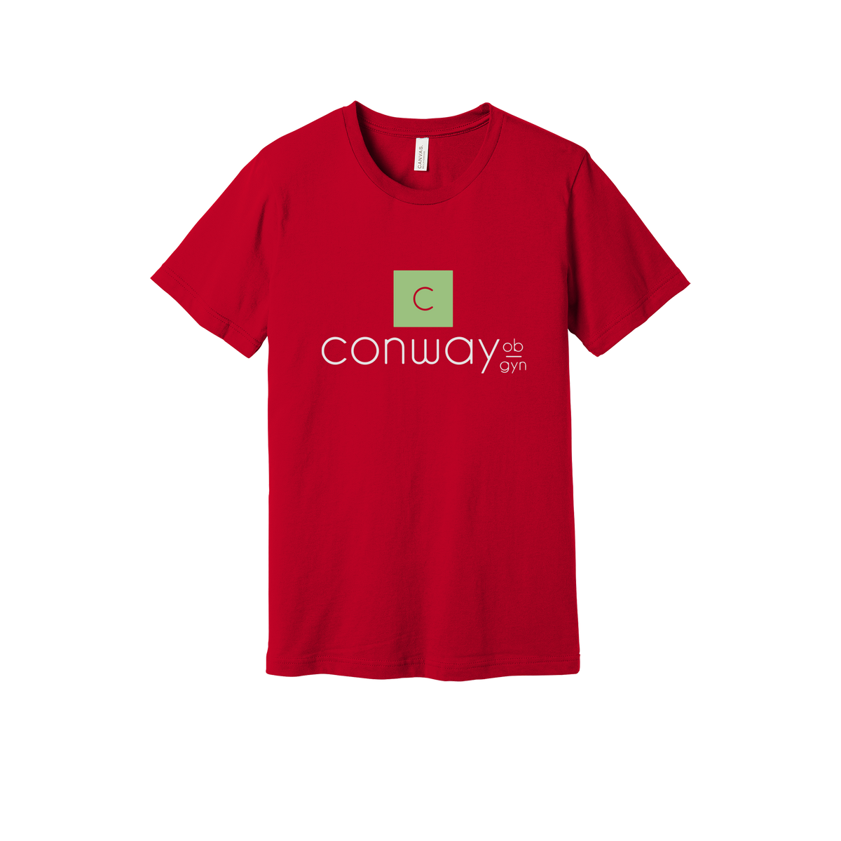 conwayobgyn-everyday-essentials-clinic-short-sleeve-tee-dtf-front-BC3001-red-flat-front