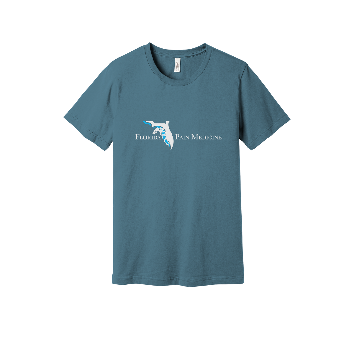 floridapainmedicine-everyday-essentials-clinic-short-sleeve-tee-dtf-front-BC3001-steelblue-flat-front