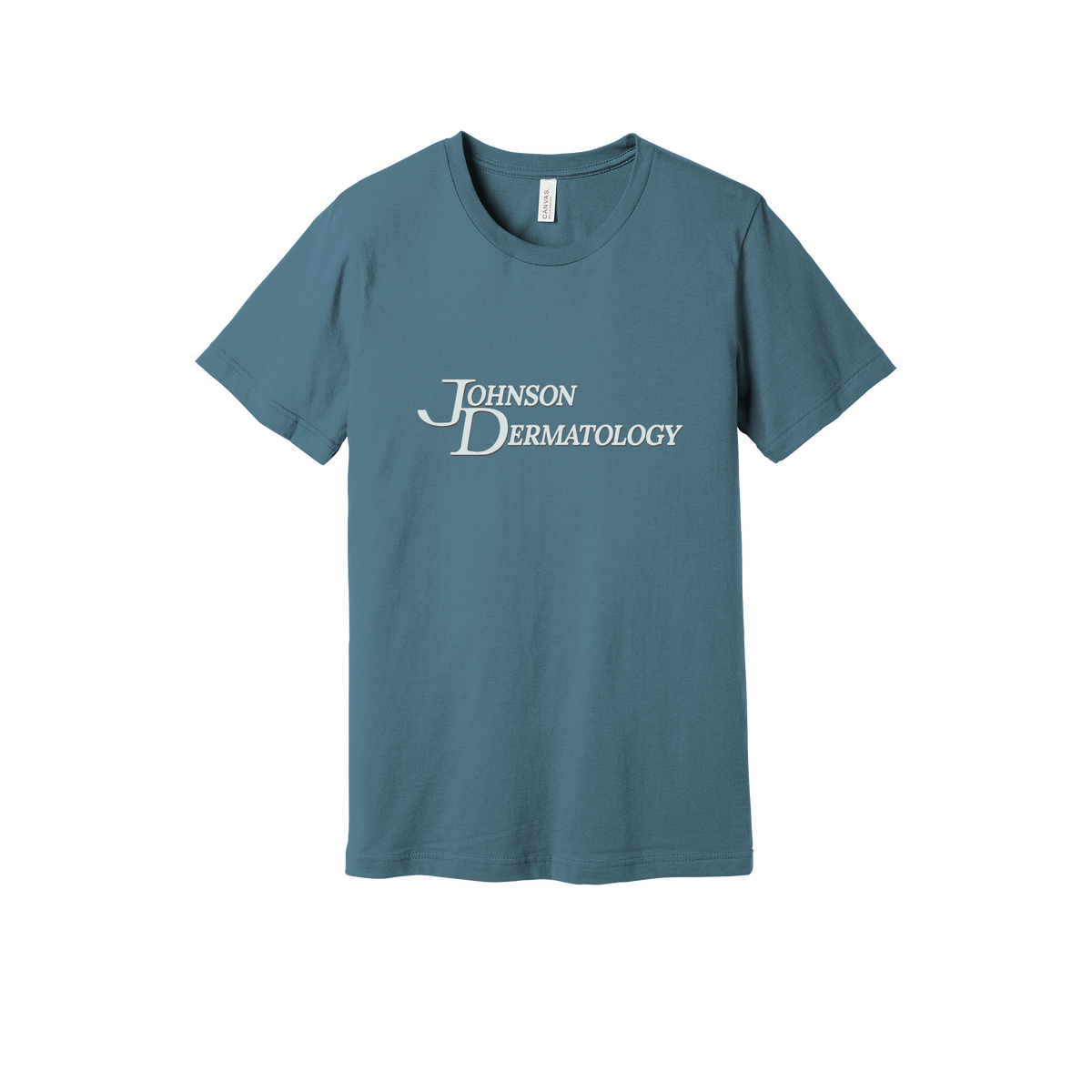 johnsondermatology-everyday-essentials-clinic-short-sleeve-tee-dtf-front-BC3001-steelblue-flat-front