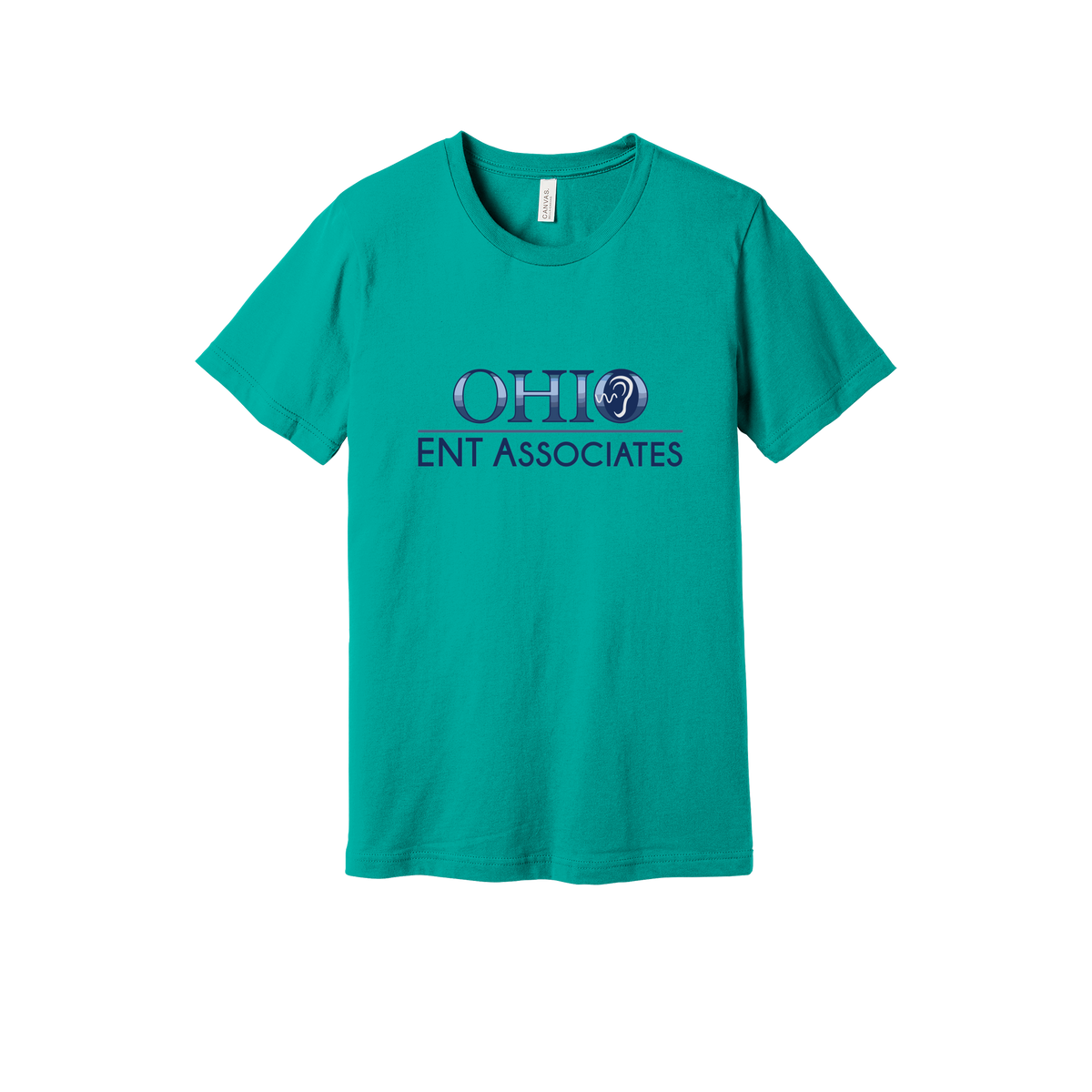 ohioentaudiology-everyday-essentials-clinic-short-sleeve-tee-dtf-front-BC3001-teal-flat-front