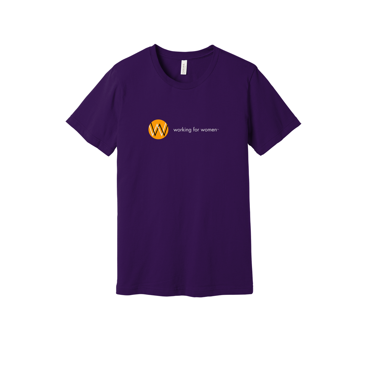 workingforwomen-everyday-essentials-short-sleeve-tee-dtf-front-BC3001-teampurple-flat-front