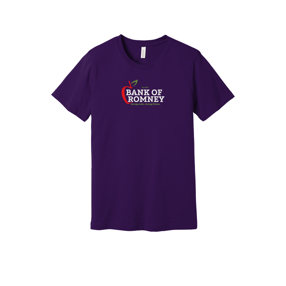 bankofromney-everyday-essentials-short-sleeve-tee-dtf-front-BC3001-teampurple-flat-front