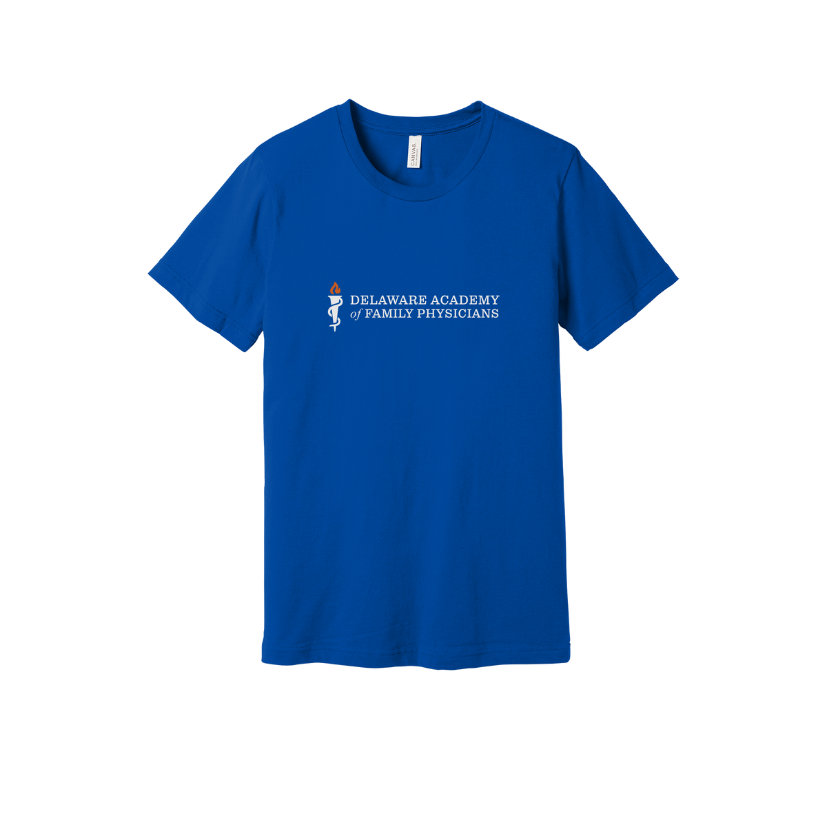 delfamdoc-everyday-essentials-clinic-short-sleeve-tee-dtf-front-BC3001-trueroyal-flat-front