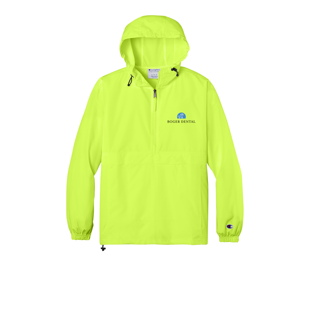 boger-dental-champion-packable-jacket-embroidery-leftchest-CO200-safetygreen-flat-front