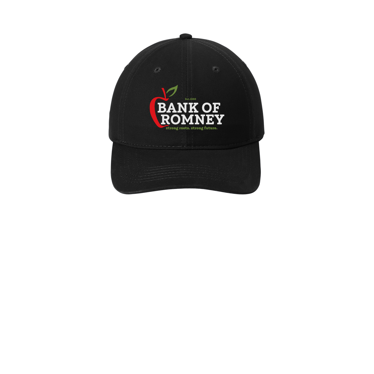 bankofromney-low-profile-dad-cap-embroidery-capfront-CP77-black-flat-front