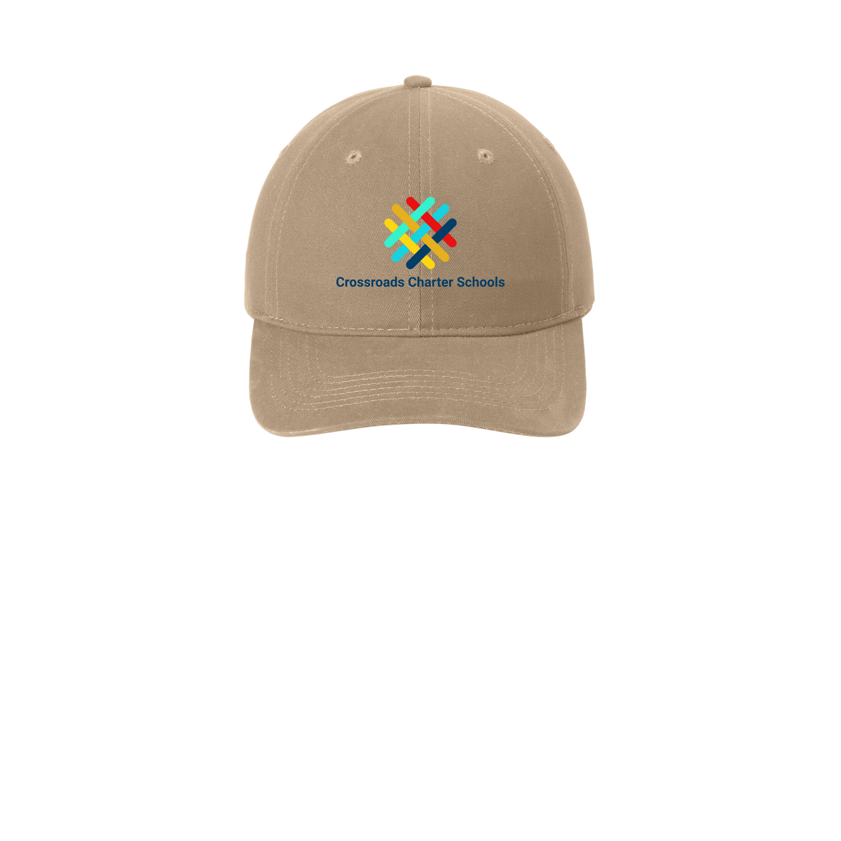 crossroadsschoolskc-low-profile-dad-cap-embroidery-capfront-CP77-khaki-flat-front