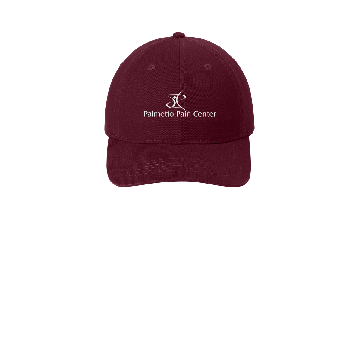 palmetto-pain-center-low-profile-dad-cap-embroidery-capfront-CP77-maroon-flat-front
