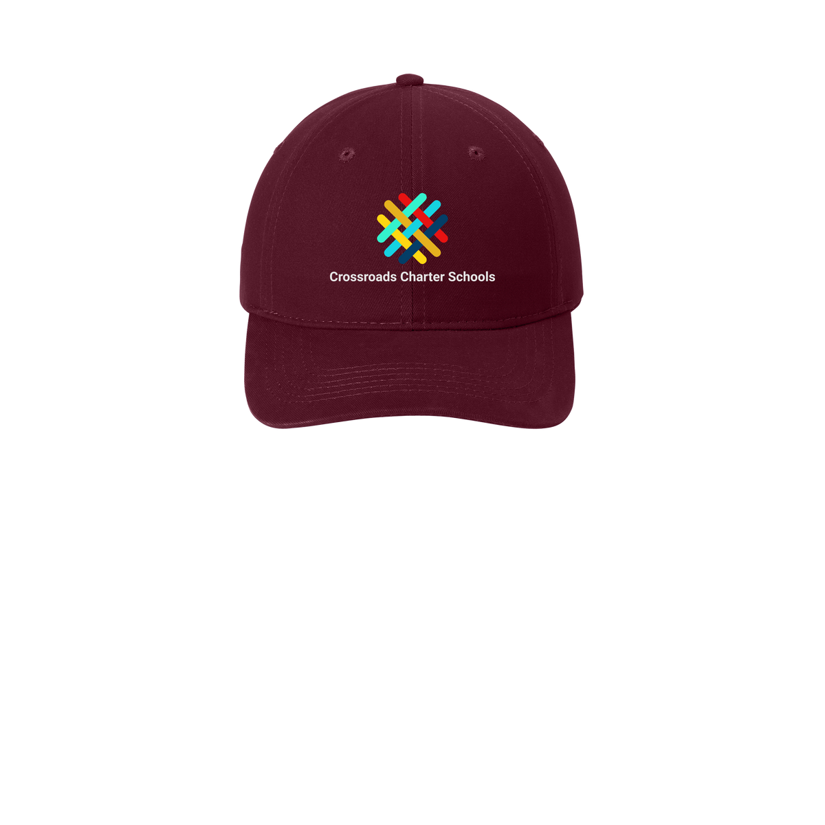 crossroadsschoolskc-low-profile-dad-cap-embroidery-capfront-CP77-maroon-flat-front