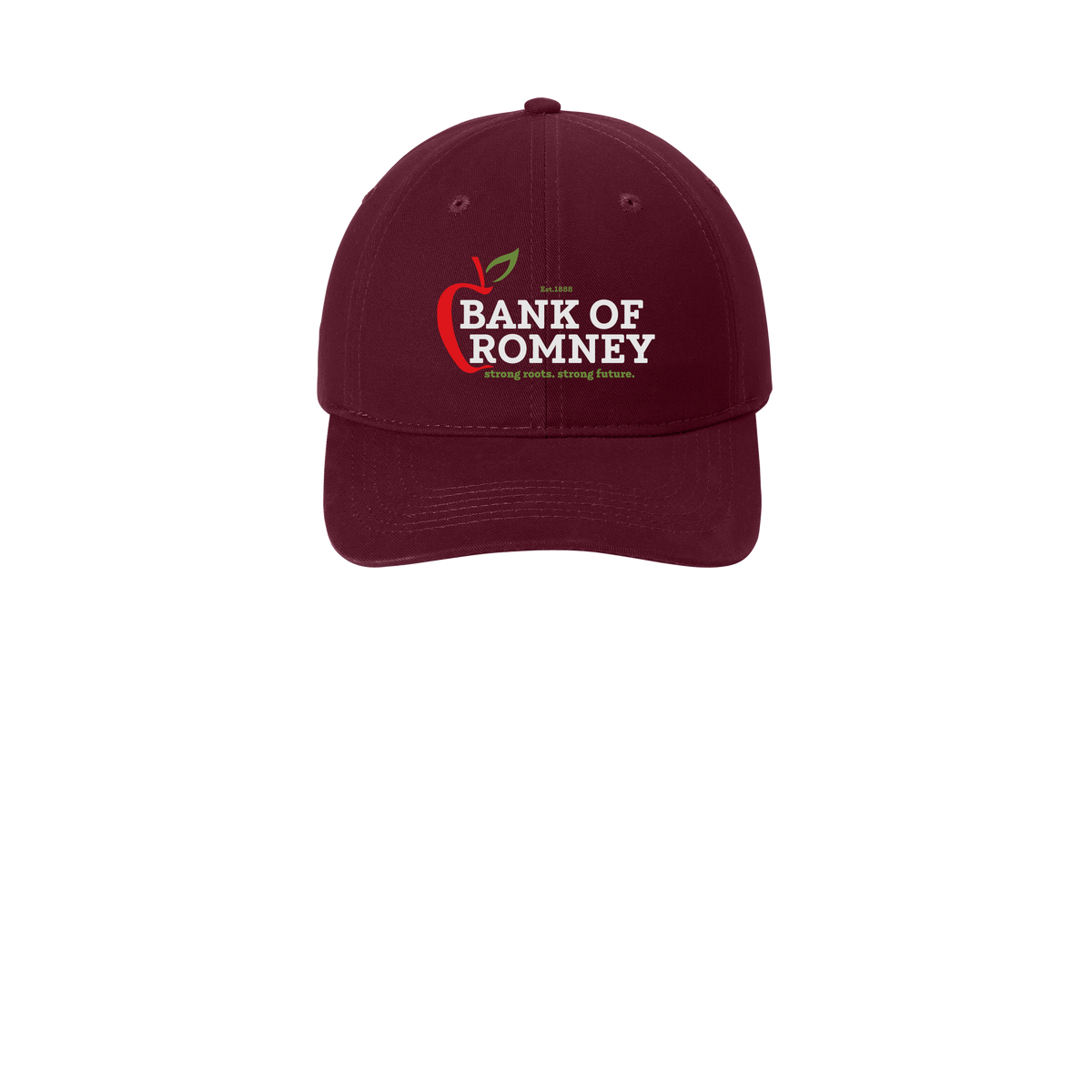 bankofromney-low-profile-dad-cap-embroidery-capfront-CP77-maroon-flat-front