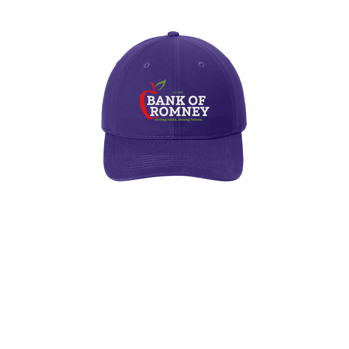 bankofromney-low-profile-dad-cap-embroidery-capfront-CP77-purple-flat-front