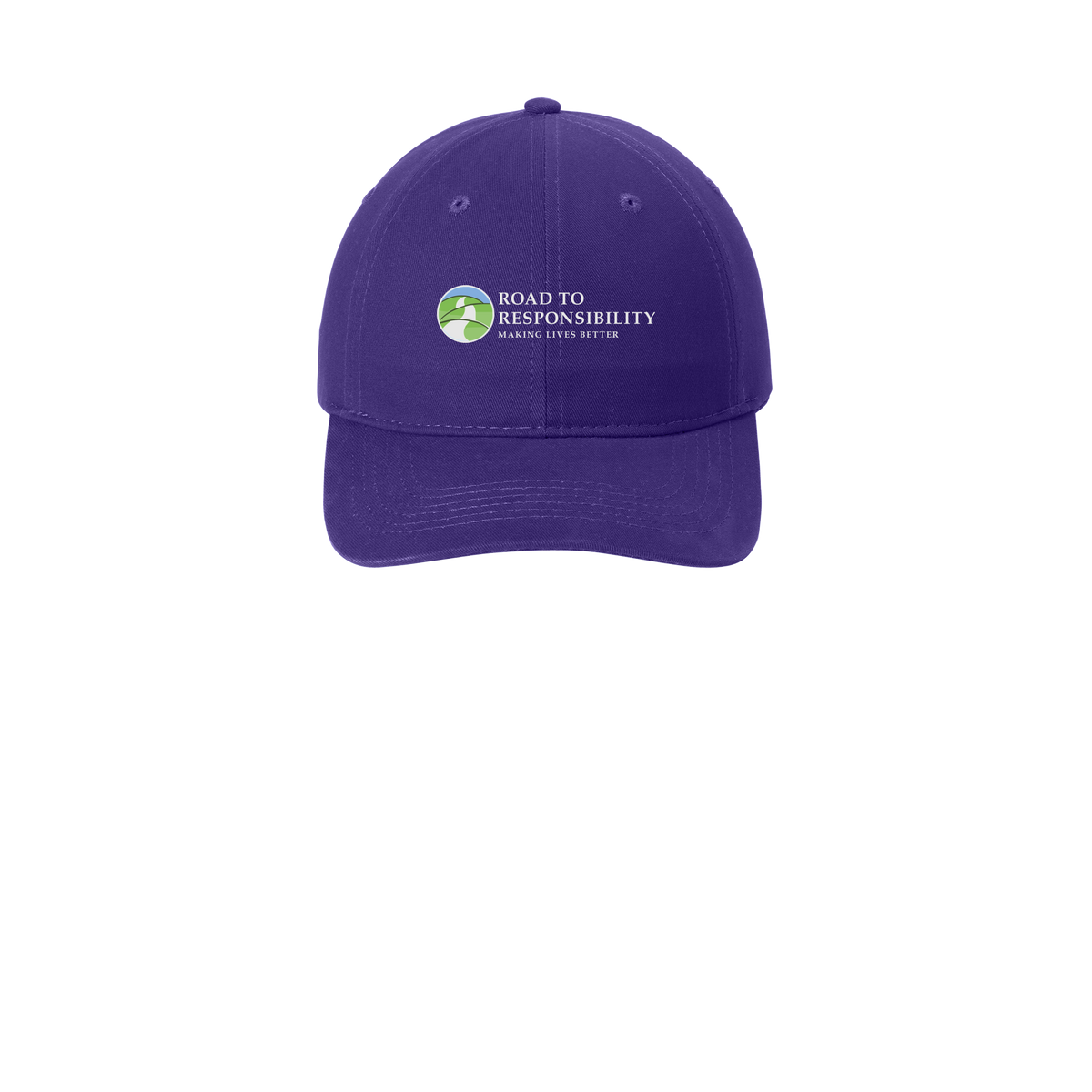 roadtoresponsibility-low-profile-dad-cap-embroidery-capfront-CP77-purple-flat-front