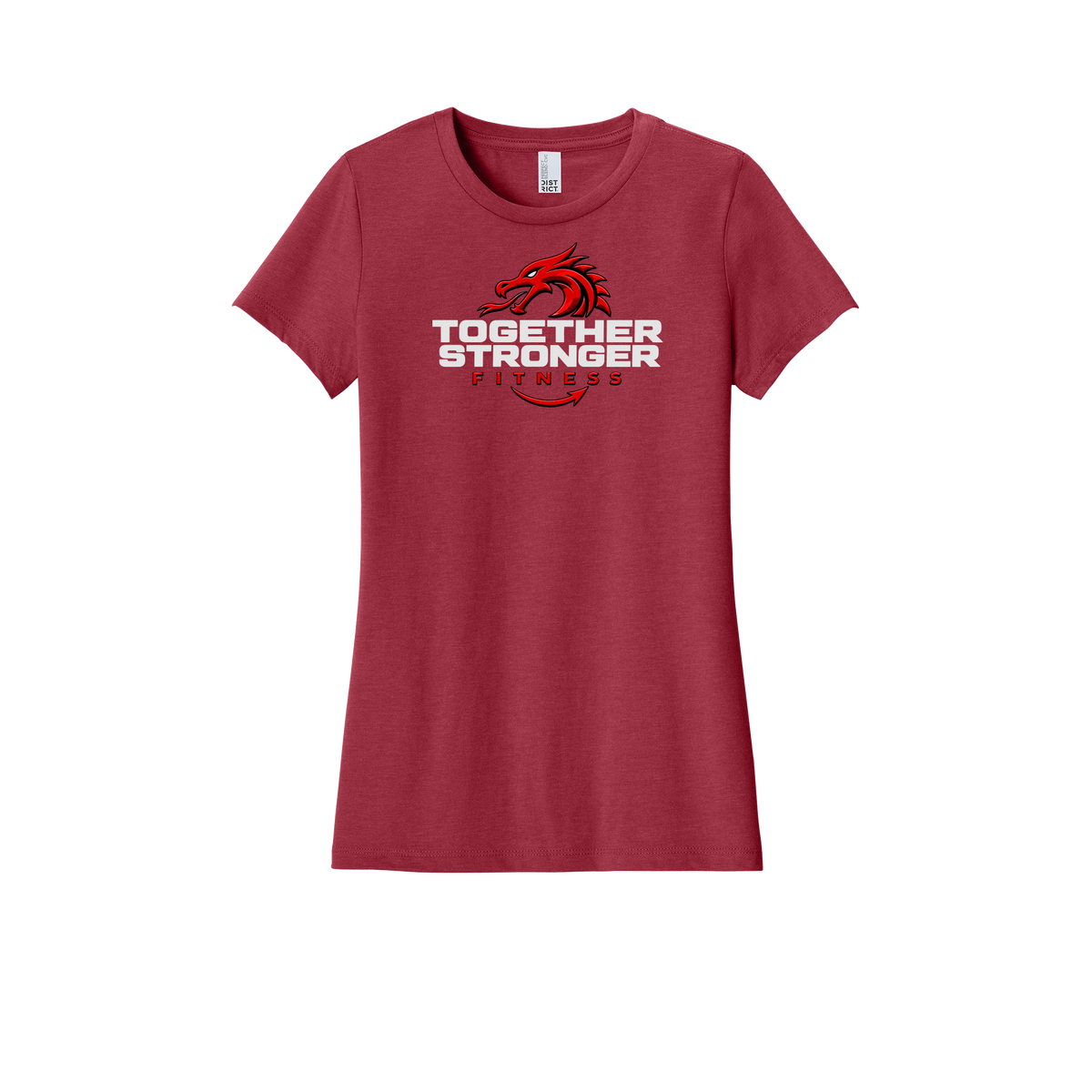 togetherstrongerfitness-district-womens-perfect-blend-tee-dtf-front-DM108L-heatheredred-flat-front