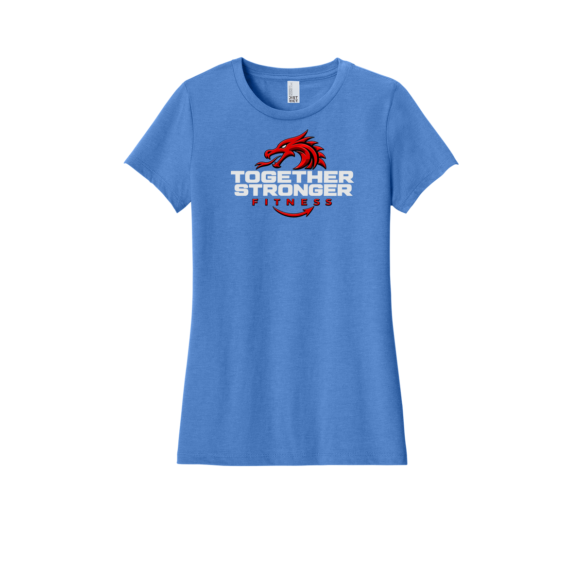 togetherstrongerfitness-district-womens-perfect-blend-tee-dtf-front-DM108L-heatheredroyal-flat-front