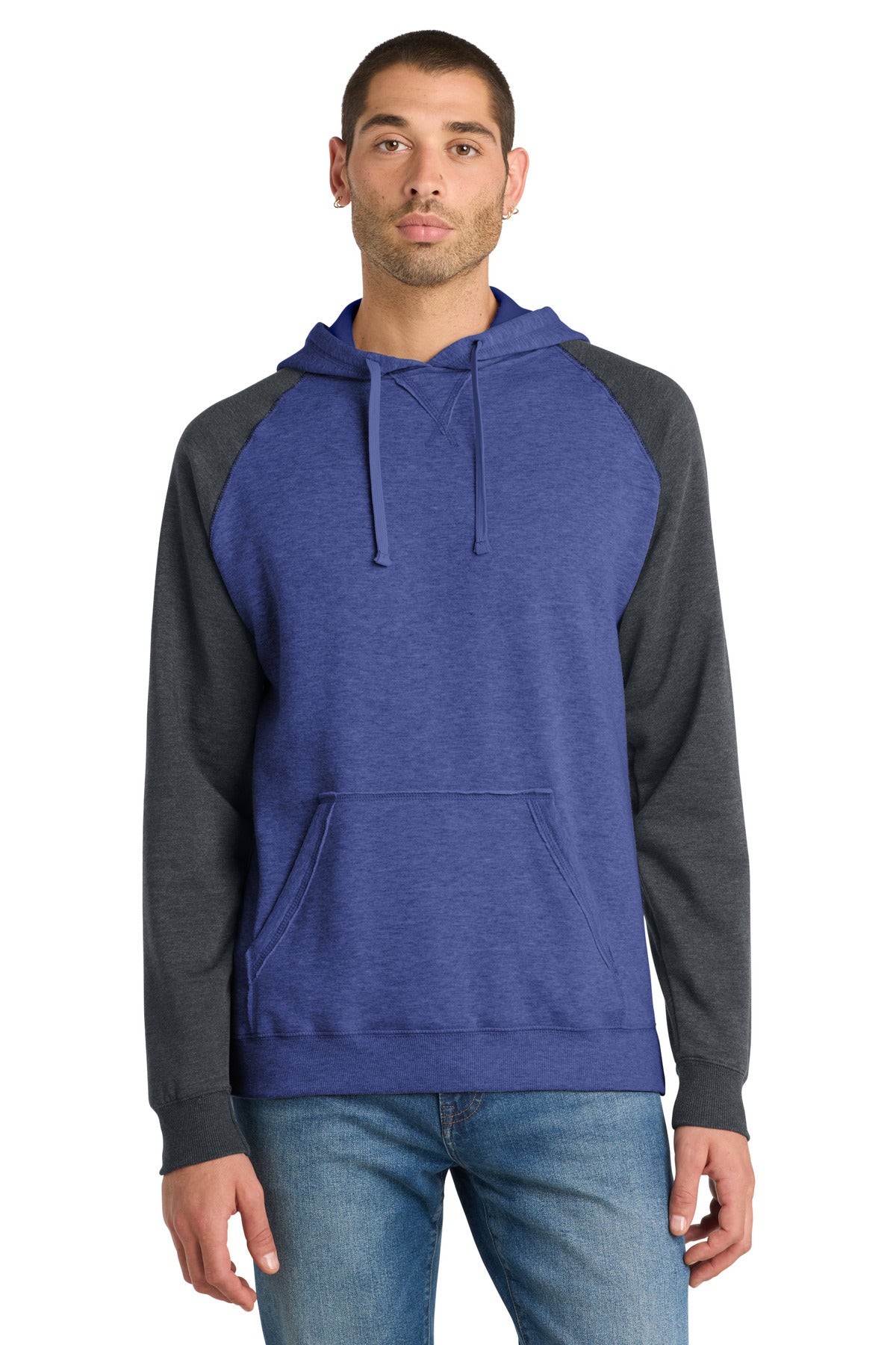 District® Young Mens Lightweight Fleece Raglan Hoodie.  DT196