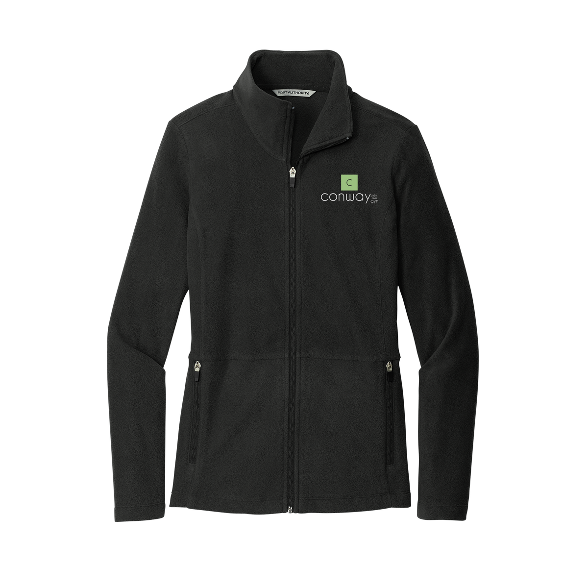 conwayobgyn-womens-pro-microfleece-jacket-embroidery-leftchest-L151-black-flat-front