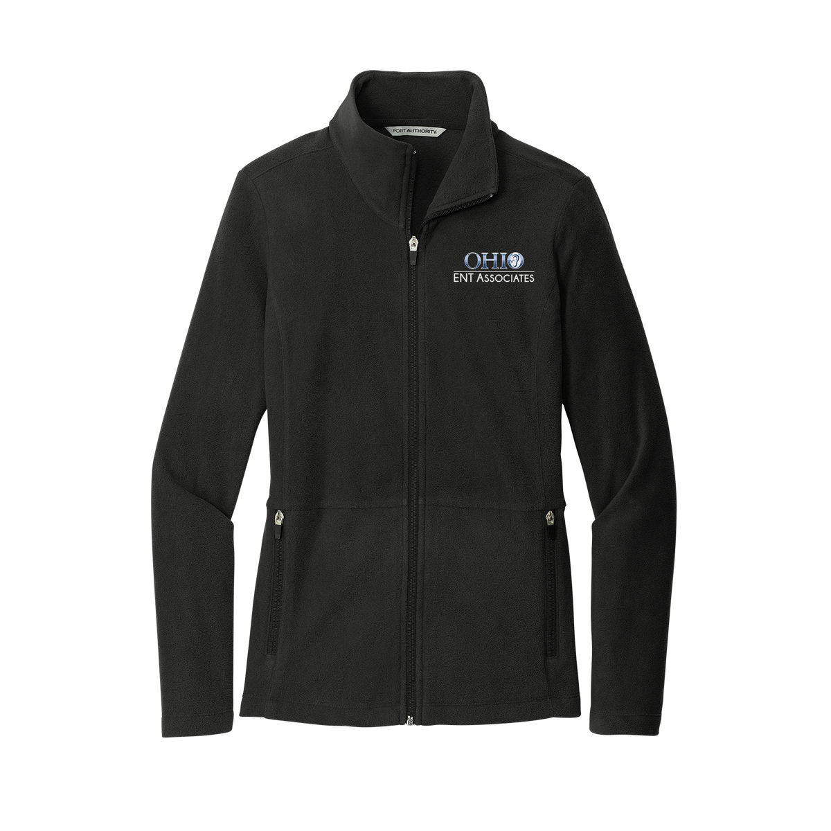 ohioentaudiology-womens-pro-microfleece-jacket-embroidery-leftchest-L151-black-flat-front