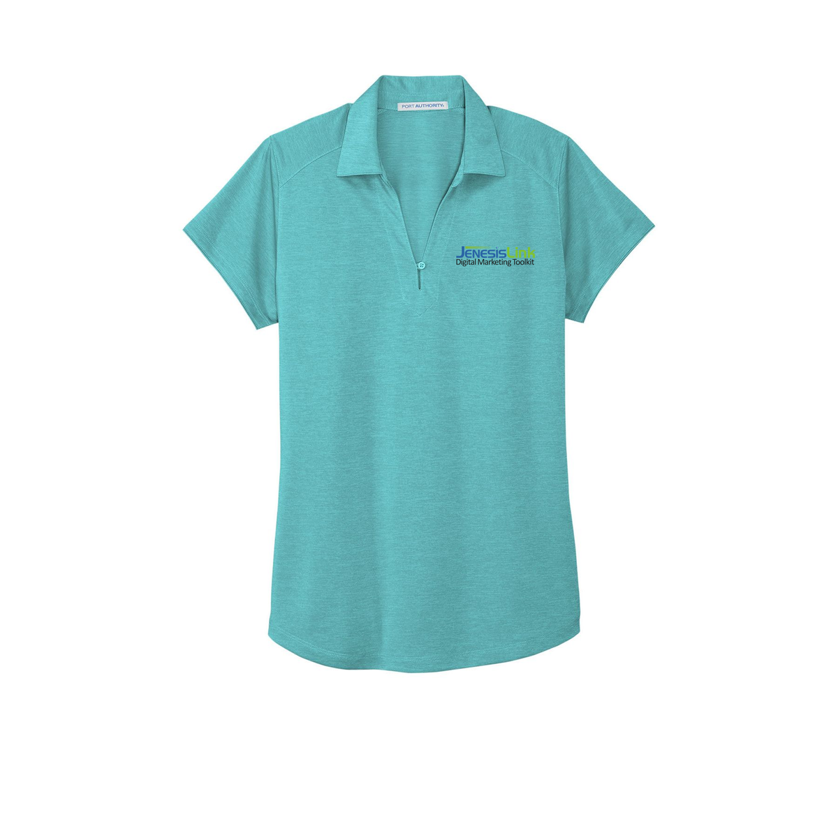 jenesislink-womens-digi-heather-performance-polo-embroidery-leftchest-L574-mauiblue-flat-front