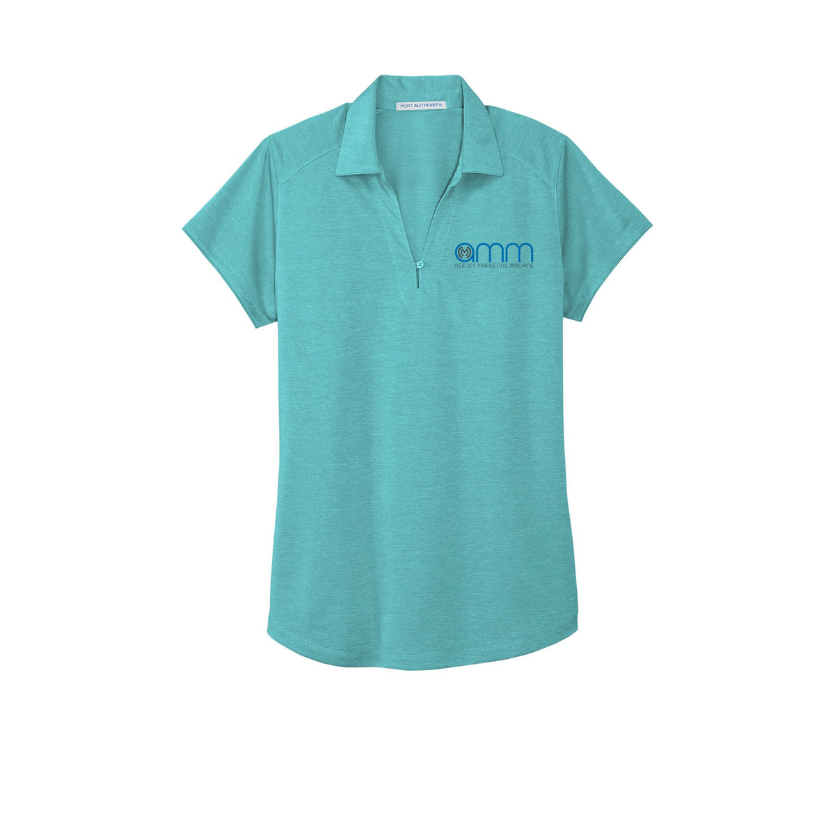 amm-womens-digi-heather-performance-polo-embroidery-leftchest-L574-mauiblue-flat-front