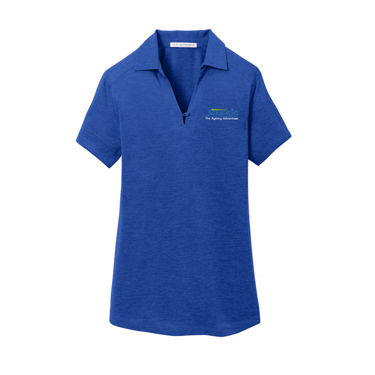 jenesis-port-authority-womens-digi-heather-performance-polo-embroidery-leftchest-L574-trueroyal-flat-front