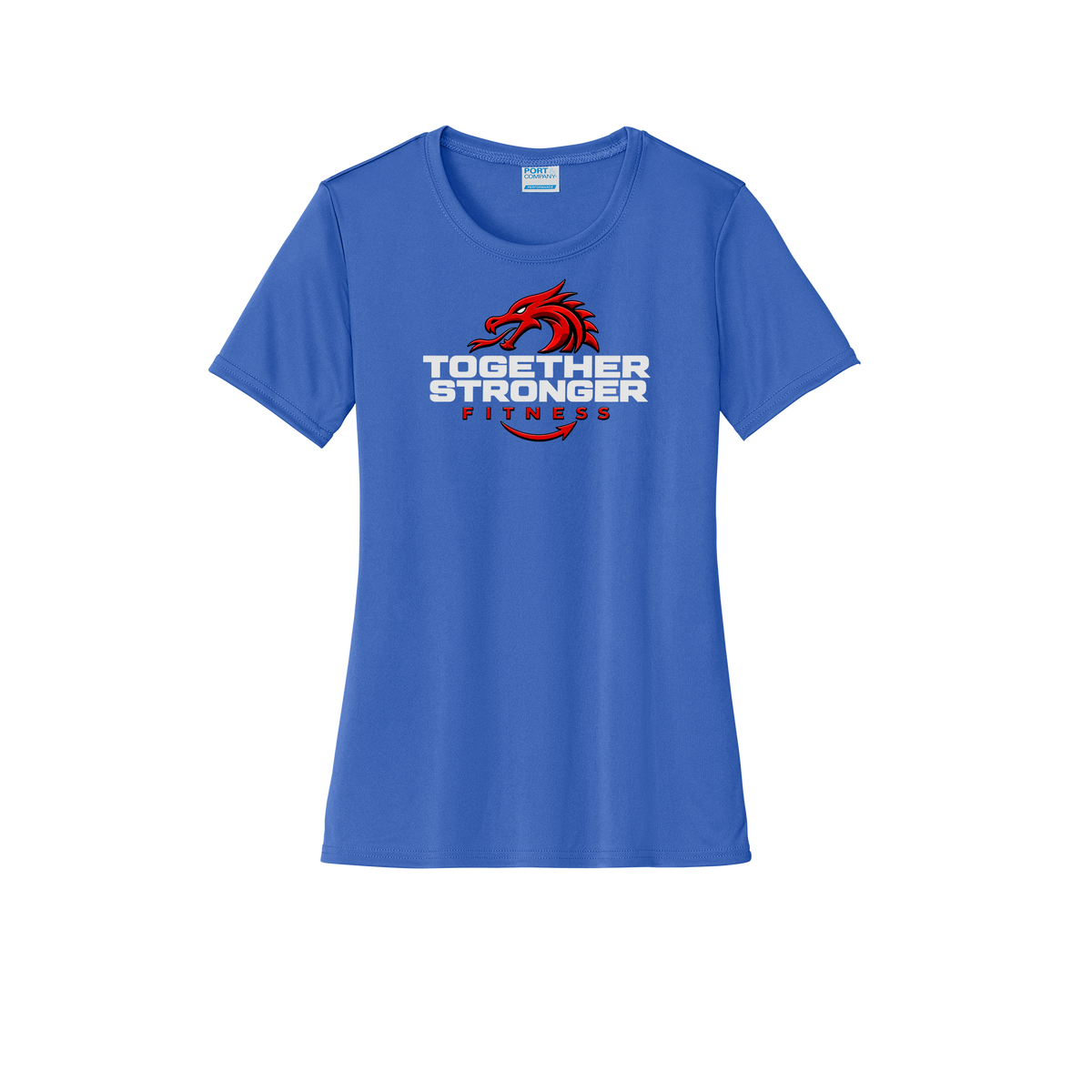 togetherstrongerfitness-port-and-co-womens-performance-tee-dtf-front-LPC380-royal-flat-front