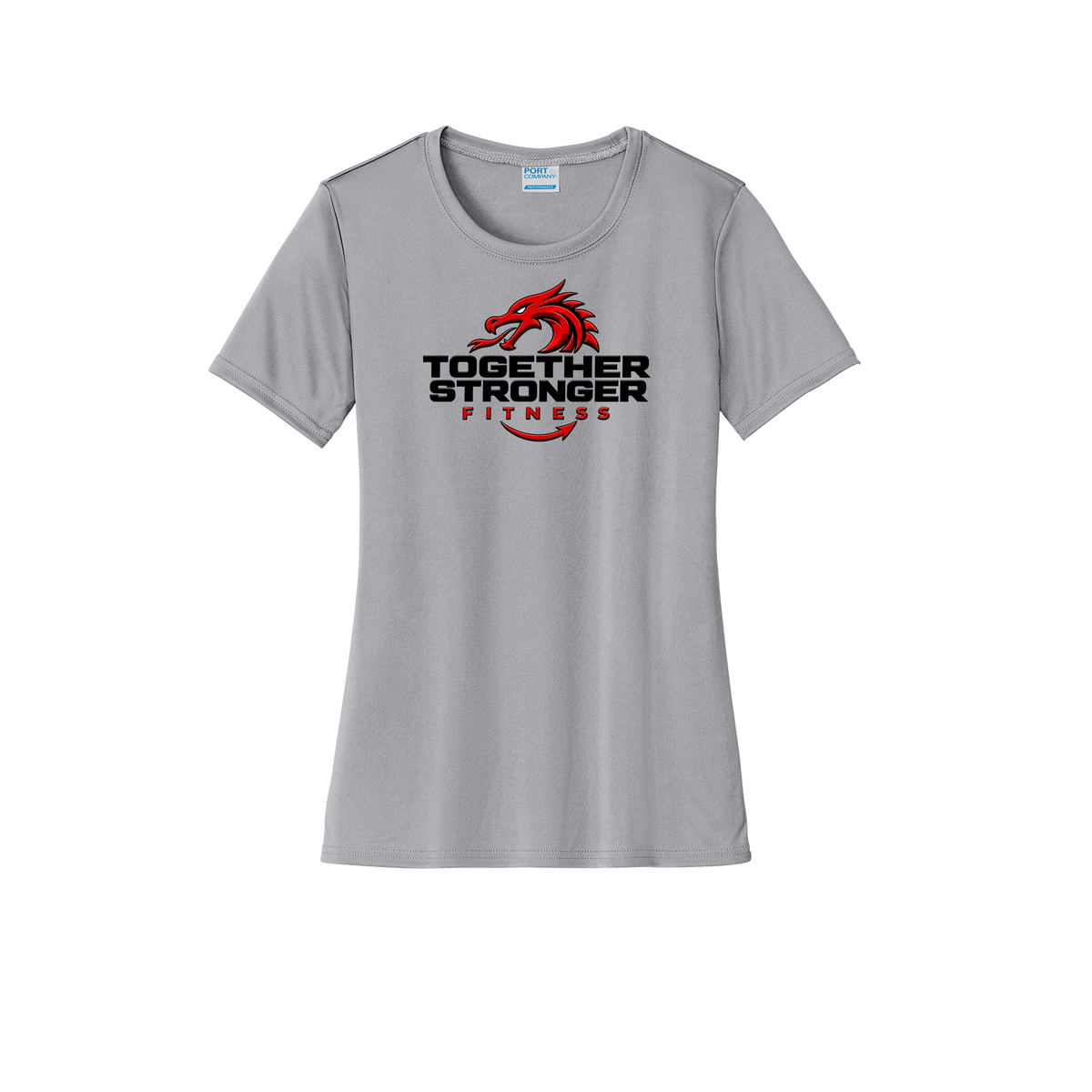 togetherstrongerfitness-port-and-co-womens-performance-tee-dtf-front-LPC380-silver-flat-front