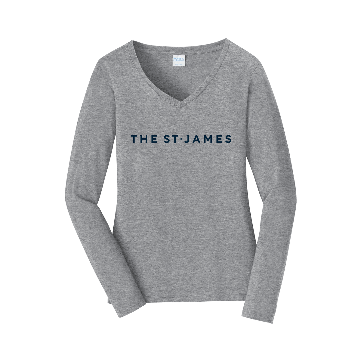 thestjames-womens-long-sleeve-v-neck-dtf-front-LPC450VLS-athleticheather-flat-front