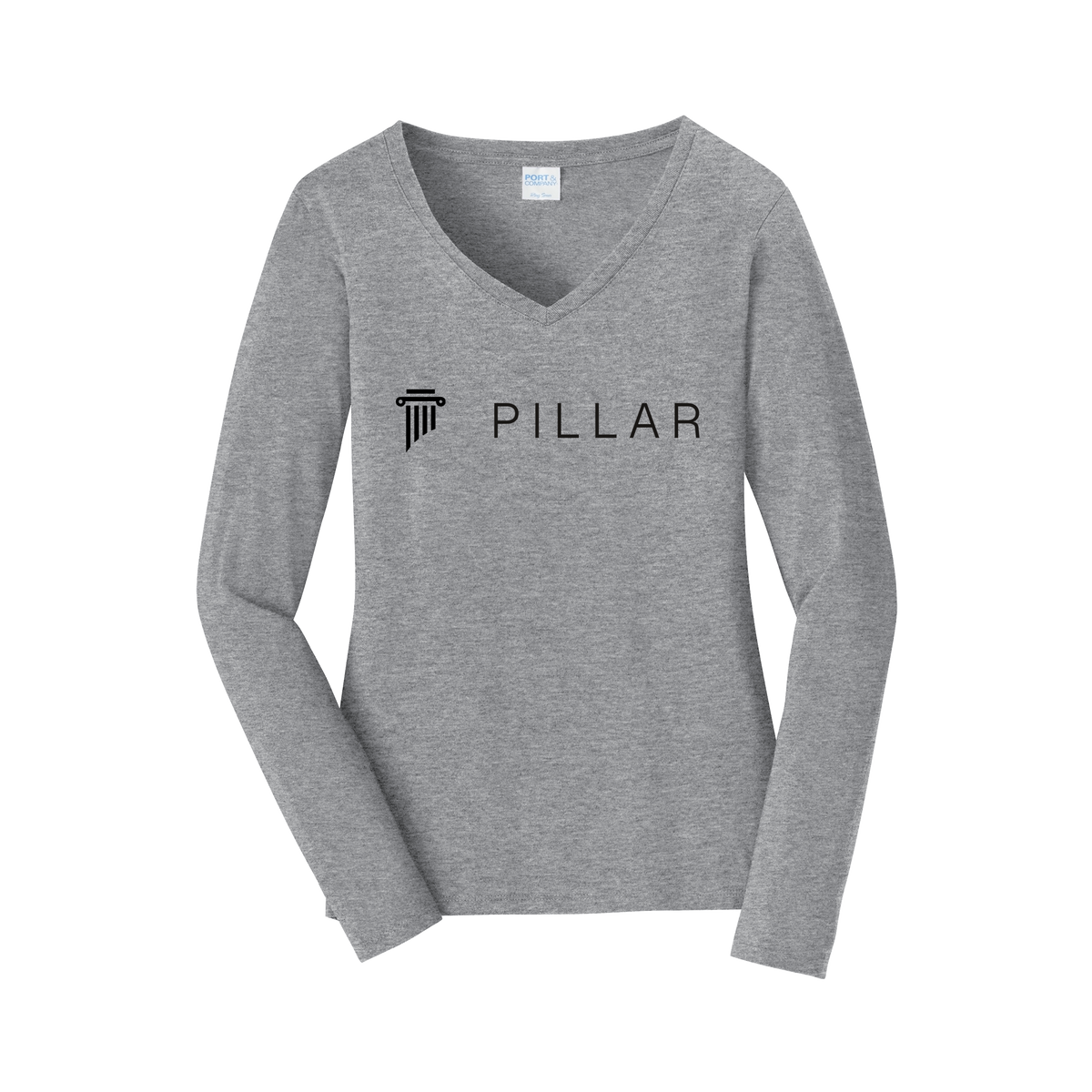 pillar-womens-long-sleeve-v-neck-dtf-front-LPC450VLS-athleticheather-flat-front