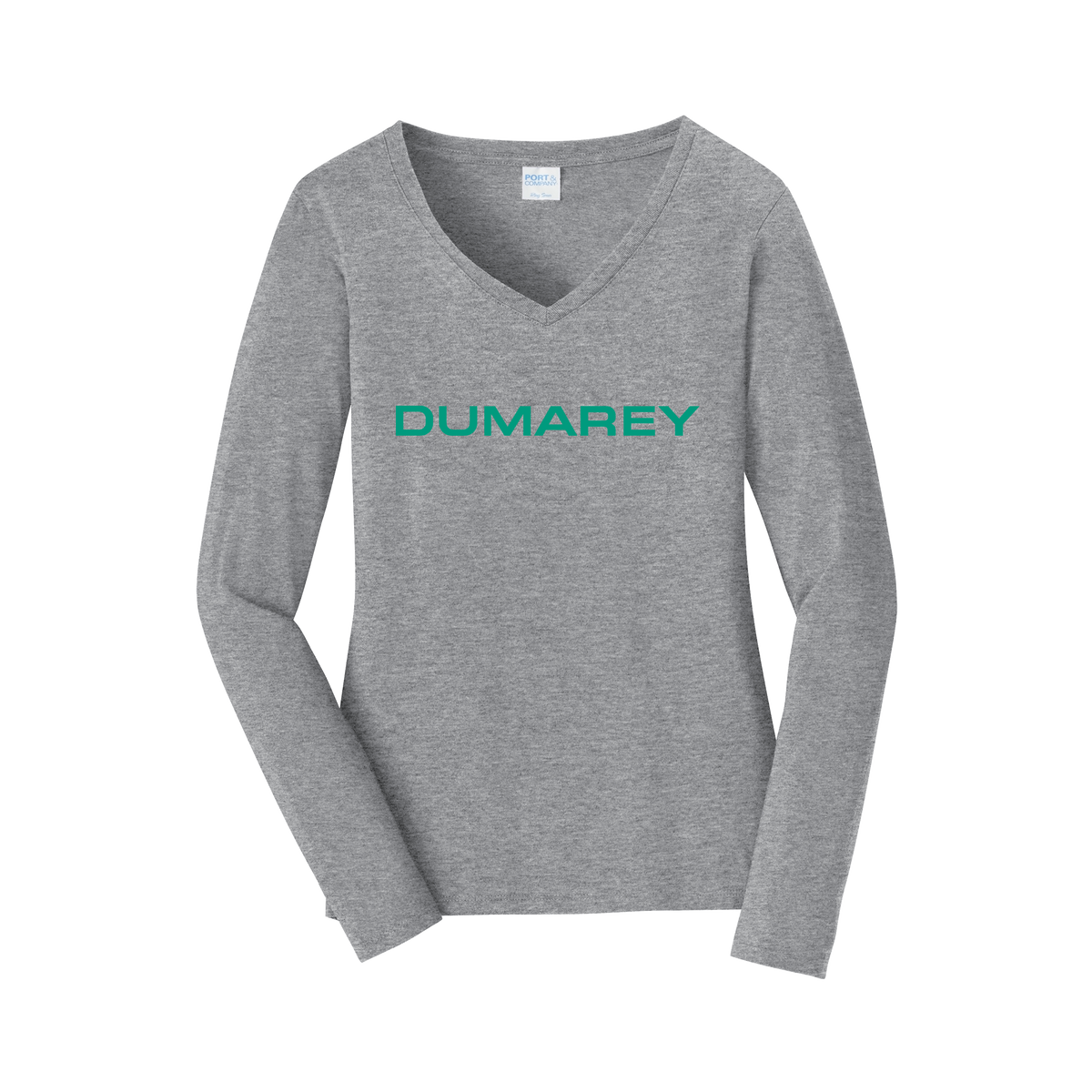 dumarey-womens-long-sleeve-v-neck-dtf-front-LPC450VLS-athleticheather-flat-front