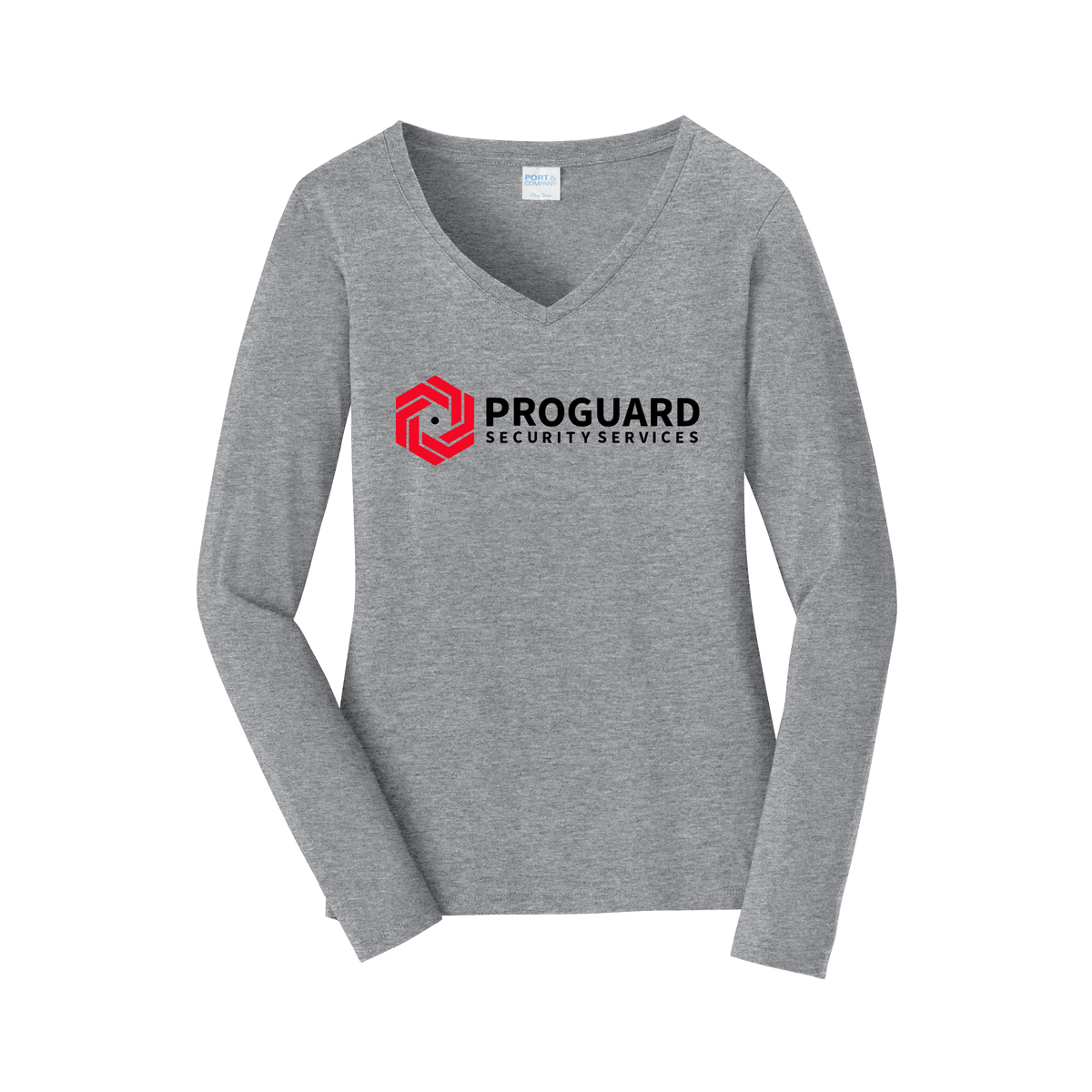 proguardsecurityservices-womens-long-sleeve-v-neck-dtf-front-LPC450VLS-athleticheather-flat-front