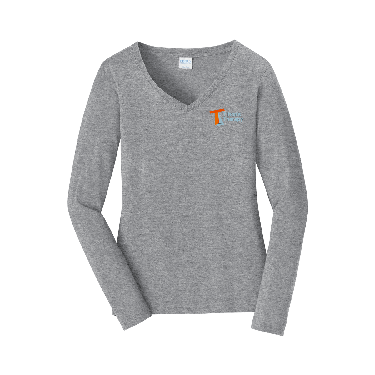 tiltonstherapy-womens-long-sleeve-v-neck-dtf-leftchest-LPC450VLS-athleticheather-flat-front