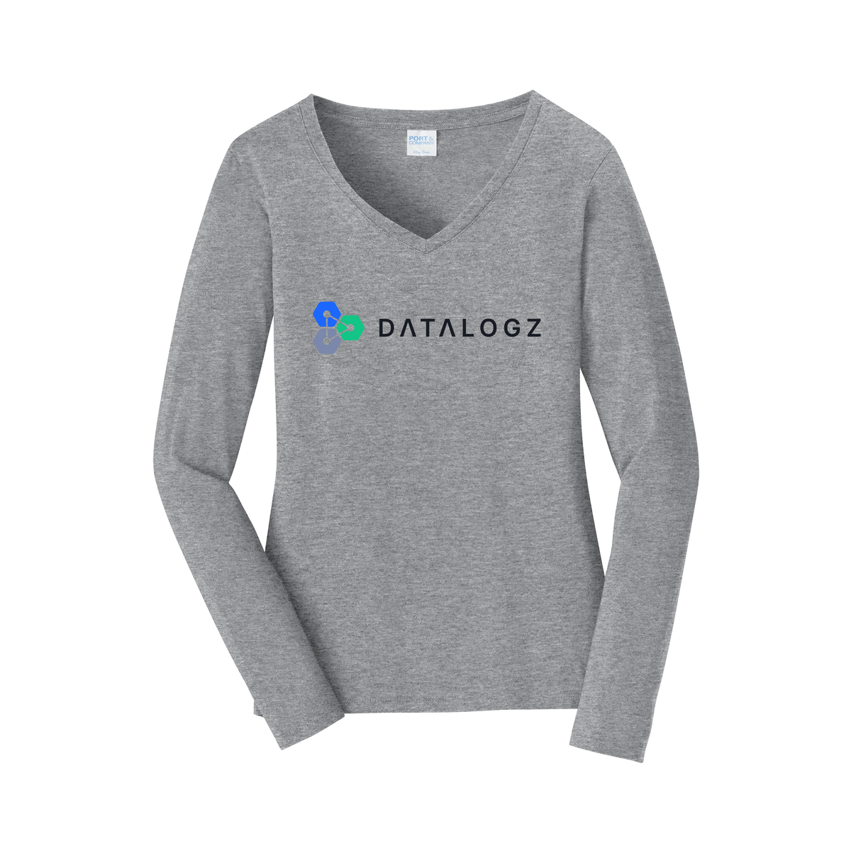 datalogz-womens-long-sleeve-v-neck-dtf-front-LPC450VLS-athleticheather-flat-front