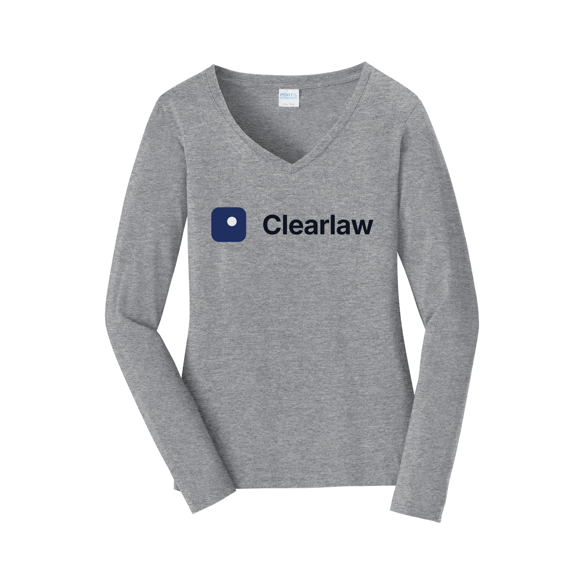 clearlaw-womens-long-sleeve-v-neck-dtf-front-LPC450VLS-athleticheather-flat-front