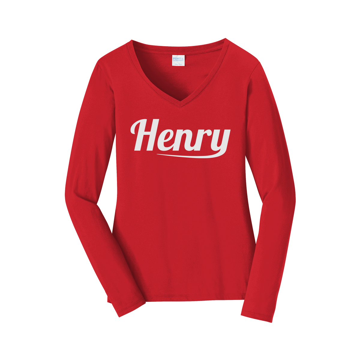 henrymeds-womens-long-sleeve-v-neck-dtf-front-LPC450VLS-brightred-flat-front