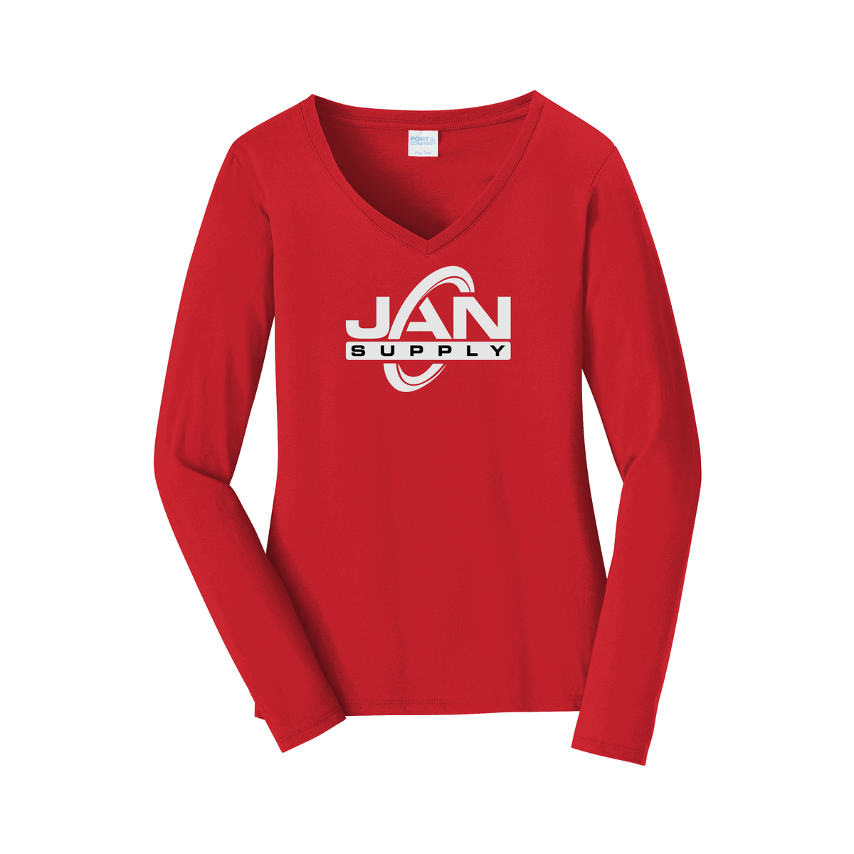 jan-pro-womens-long-sleeve-v-neck-dtf-front-LPC450VLS-brightred-flat-front