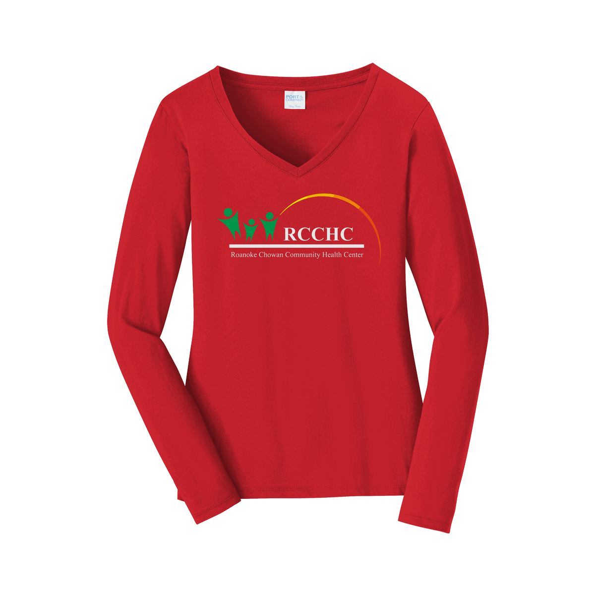 rcchc-womens-long-sleeve-v-neck-dtf-front-LPC450VLS-brightred-flat-front