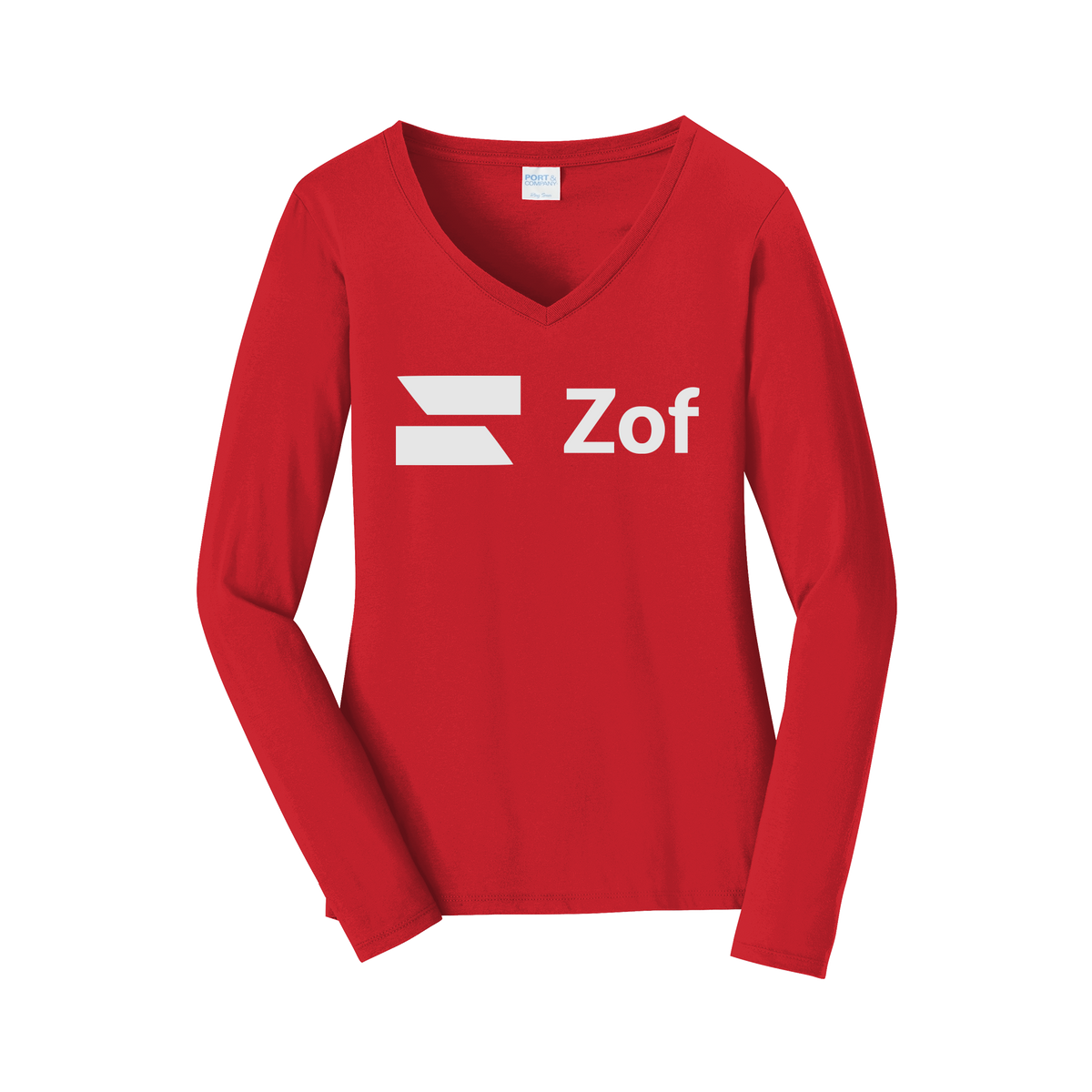zof-womens-long-sleeve-v-neck-dtf-front-LPC450VLS-brightred-flat-front