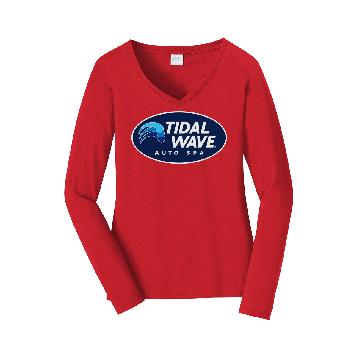 tidalwaveautospa-womens-long-sleeve-v-neck-dtf-front-LPC450VLS-brightred-flat-front