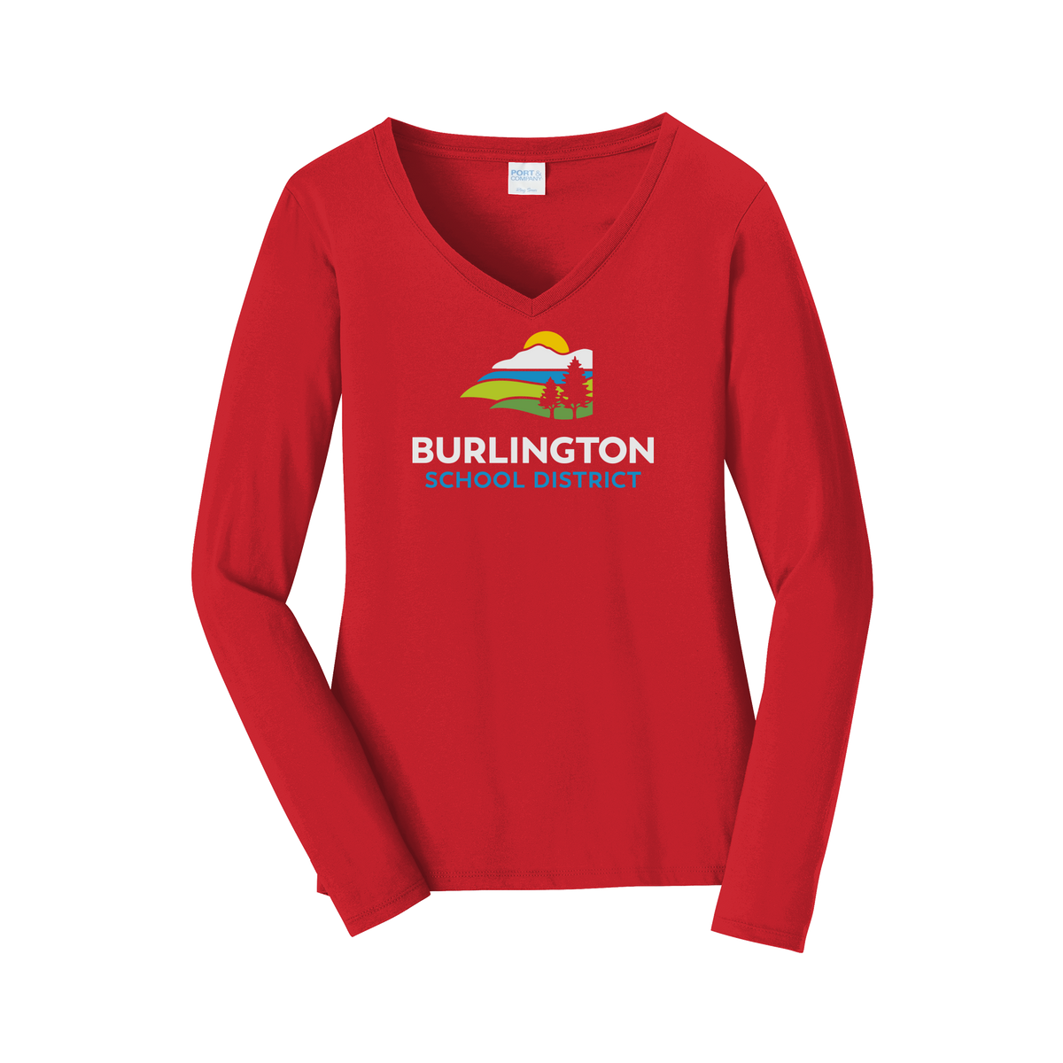 bsdvt-womens-long-sleeve-v-neck-dtf-front-LPC450VLS-brightred-flat-front