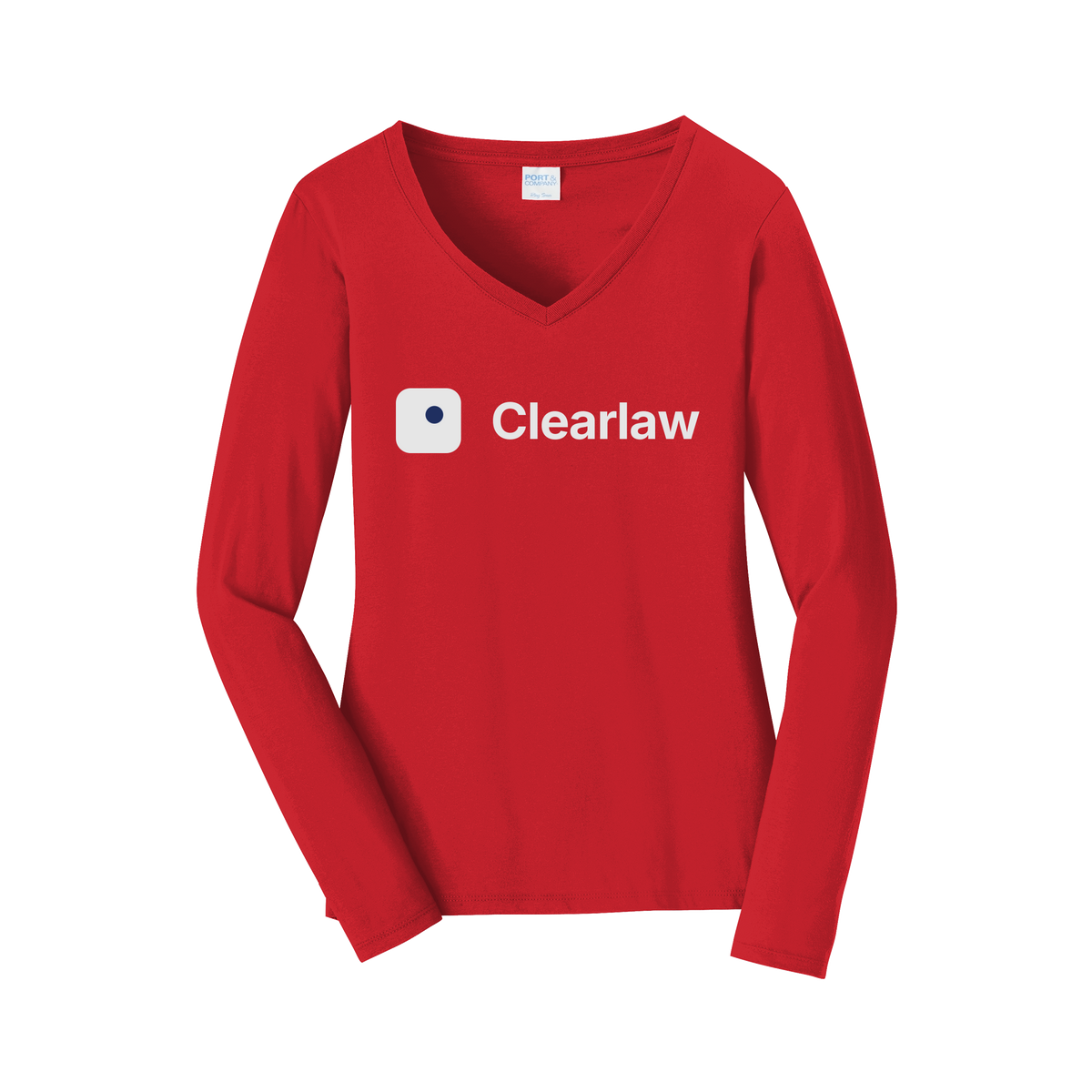 clearlaw-womens-long-sleeve-v-neck-dtf-front-LPC450VLS-brightred-flat-front