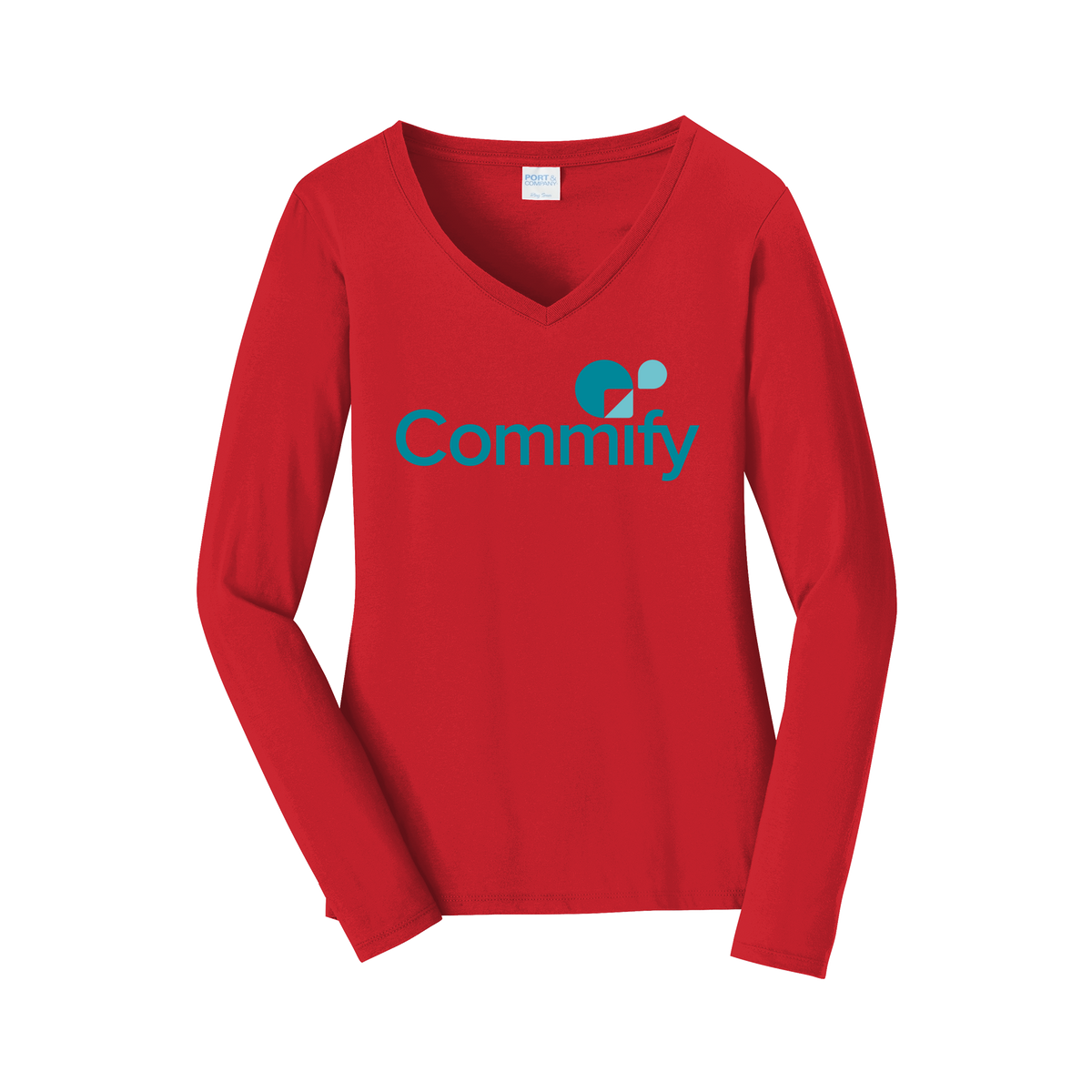 commify-womens-long-sleeve-v-neck-dtf-front-LPC450VLS-brightred-flat-front